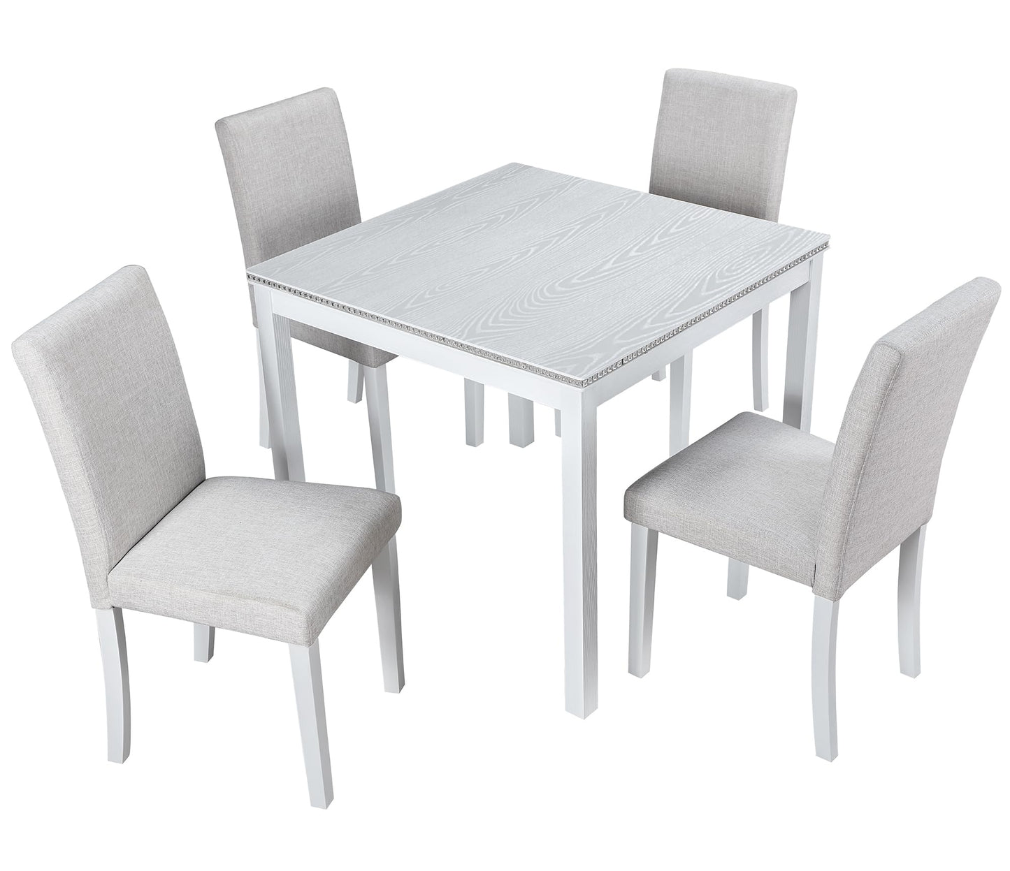 LKTART 5-Piece Kitchen & Dining Room Table and Chairs Sets,Small Square Kitchen Table with 4 Upholstered XX-Shaped Backrest Chairs,Walnut