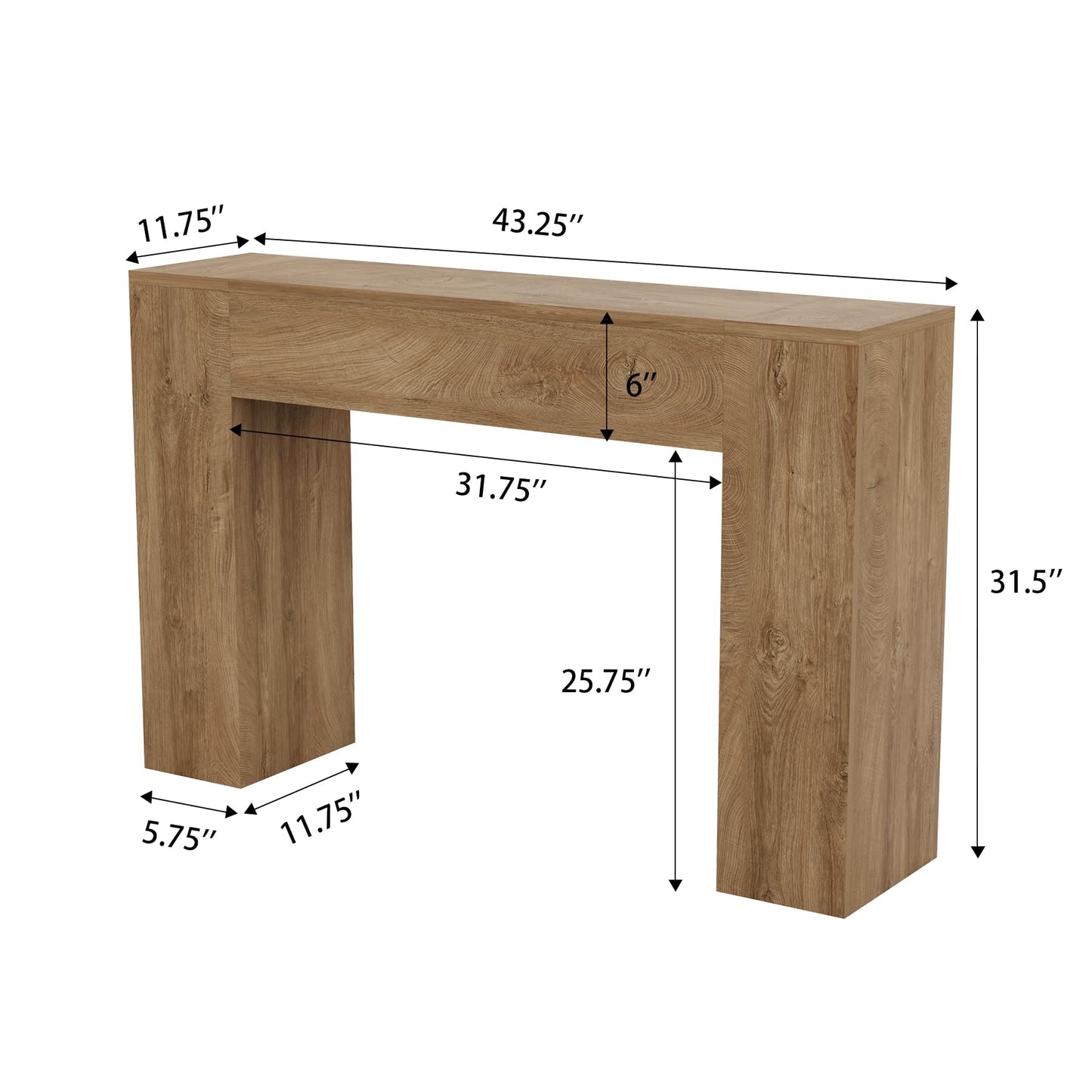 Wood Console Table for Entryway Living Room, 43-Inch Modern Sofa Table, Farmhouse Small Rectangular Accent Console with Wooden Double Base for Behind Couch Hallway Foyer Entrance, Light Oak Brown