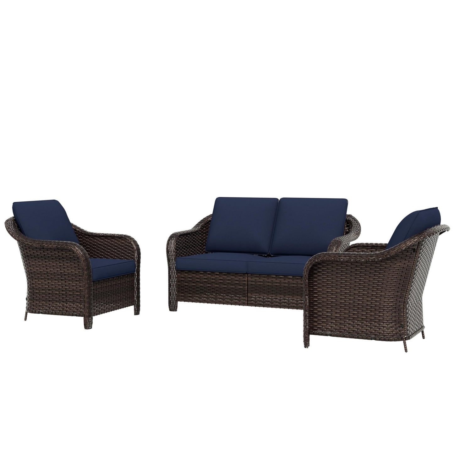 55 inch Outdoor Wicker 2 Seater Sofa, All-Weather Use Patio Rattan Loveseat with Seat and Back Cushion, Ideal for Porch, Backyard, Balcony, Poolside, Blue
