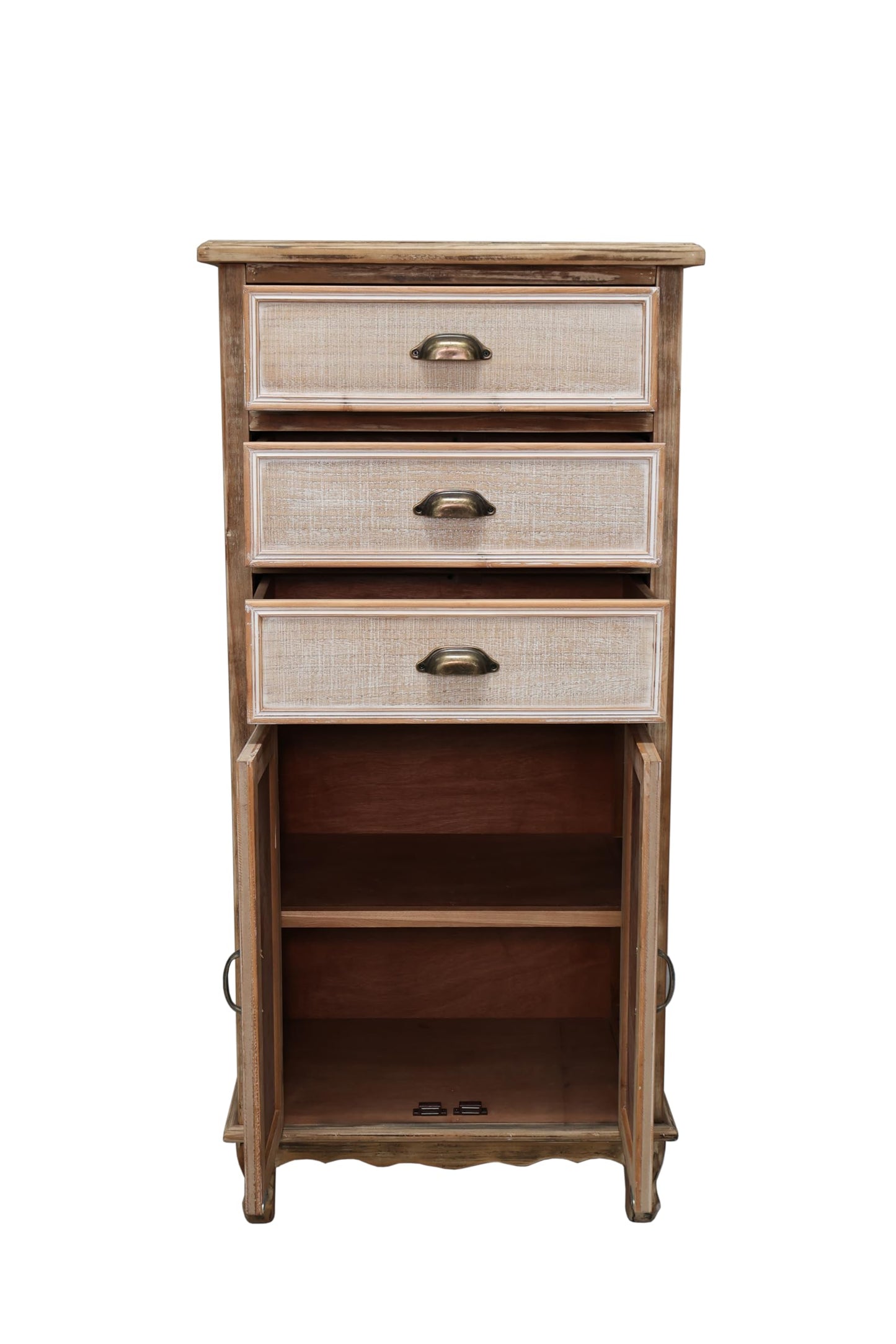 LKTART KTART 55'' Tall Kitchen Pantry Cupboard Storage Cabinet with Shelves & Drawer,French Country Accent Cabinet with Embossed Floral Metal Doors and Solid Wood Frame,Natural Wood