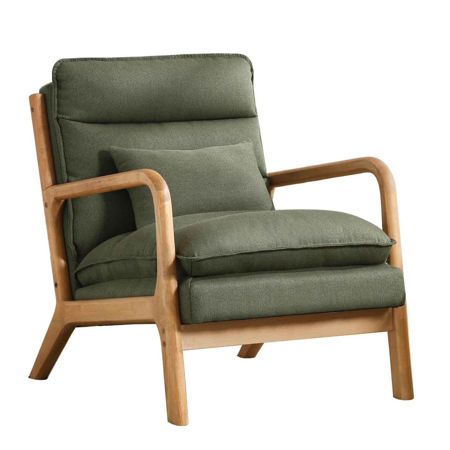 IOMOR Mid Century Modern Accent Chair, Upholstered Lounge Armchair with Plump Back Pillow, Comfy Reading Chair with Solid Wood Frame for Bedroom Living Room, Brown