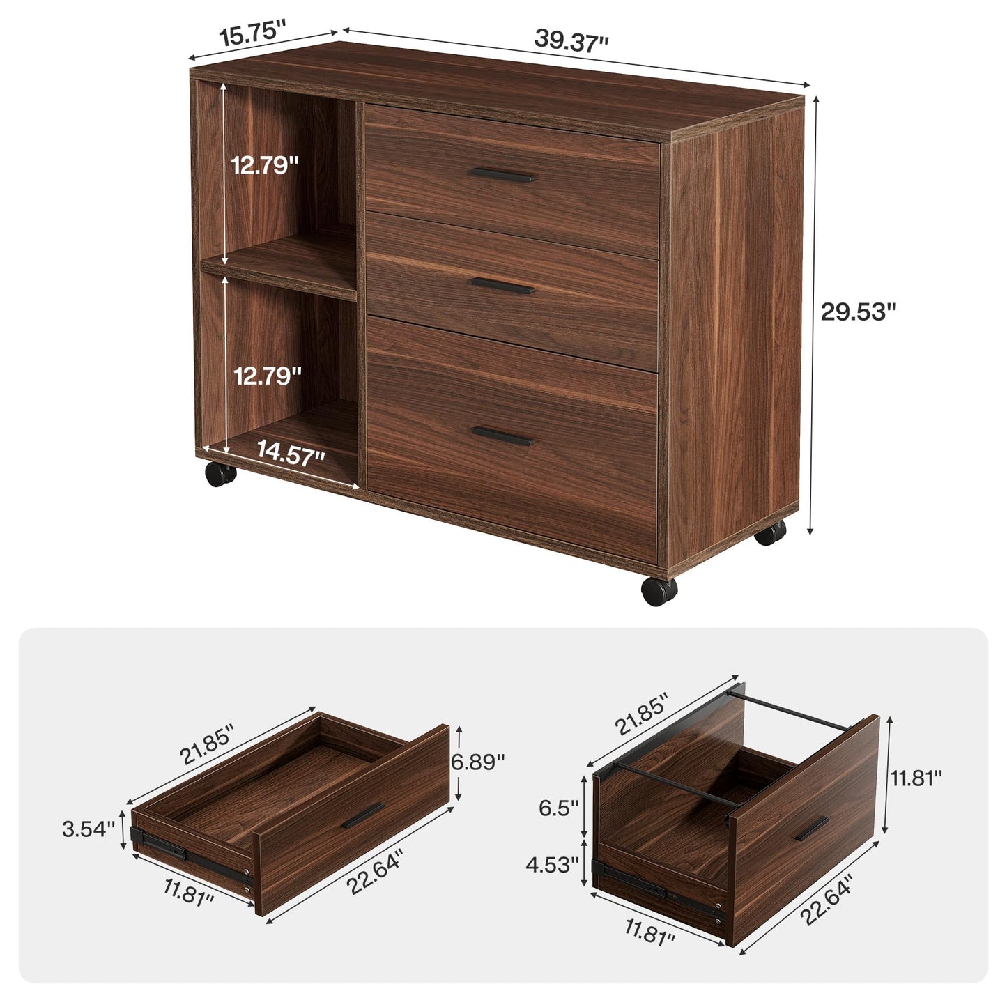 Tribesigns 39-Inch Rolling File Cabinet with 3 Drawers, Wooden Office Lateral Filing Cabinet, Modern Printer Stand with Storage Shelves for Home Office, Light Brown
