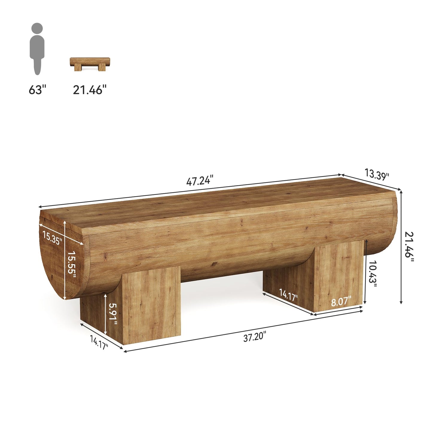 Solid Wood Dining Bench, 47" Farmhouse Indoor Entryway Shoe Bench, Kitchen Bench for Dining Room, Living Room, Hallway (1, Brown)