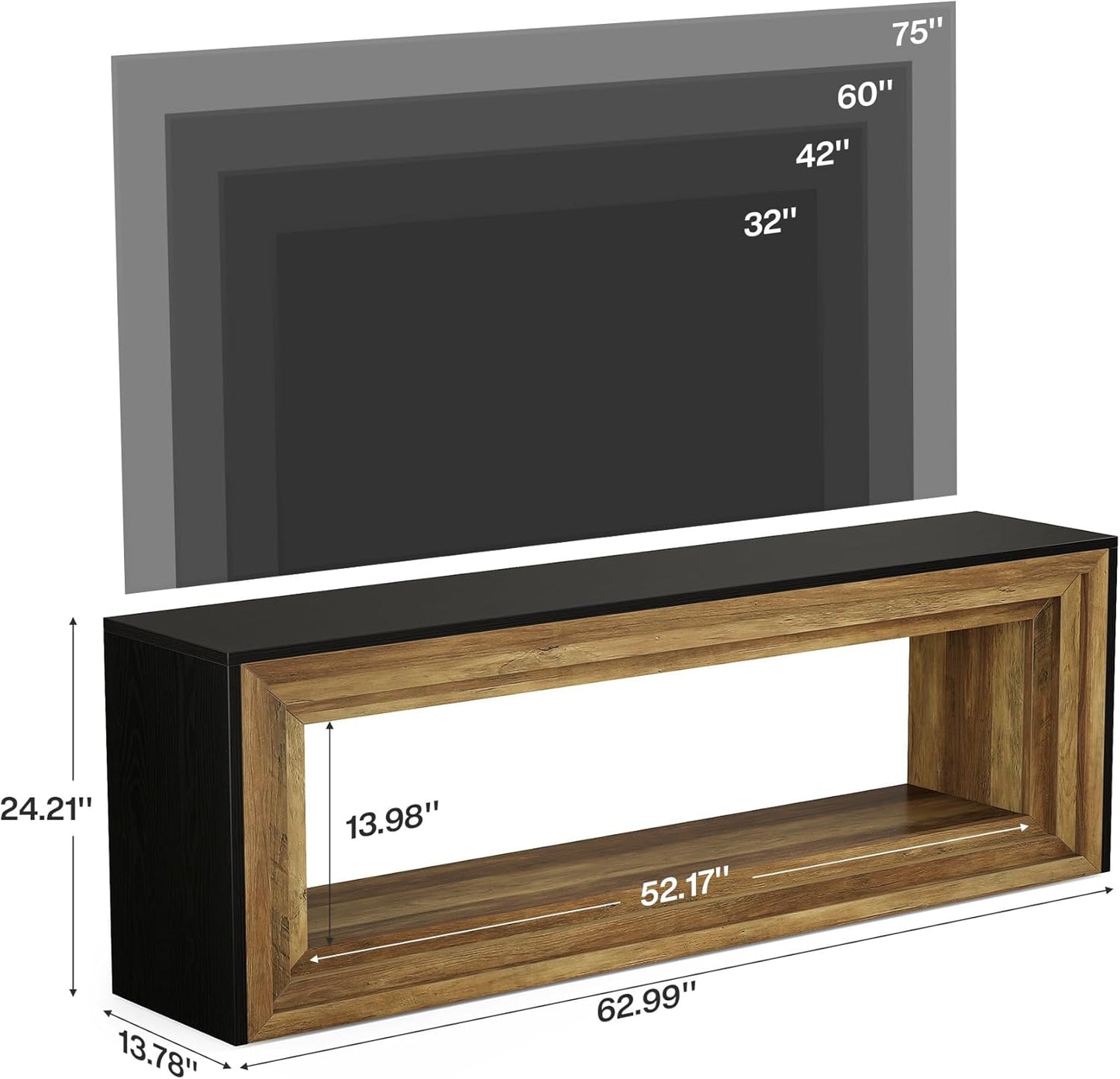 Tribesigns 2-Tier TV Stand for 75 Inch TV, 63" Entertainment Center with Storage Shelf, Farmhouse Media Cabinet, Console Table Behind Sofa, Television Stands for Living Room, Bedroom, Brown & Black