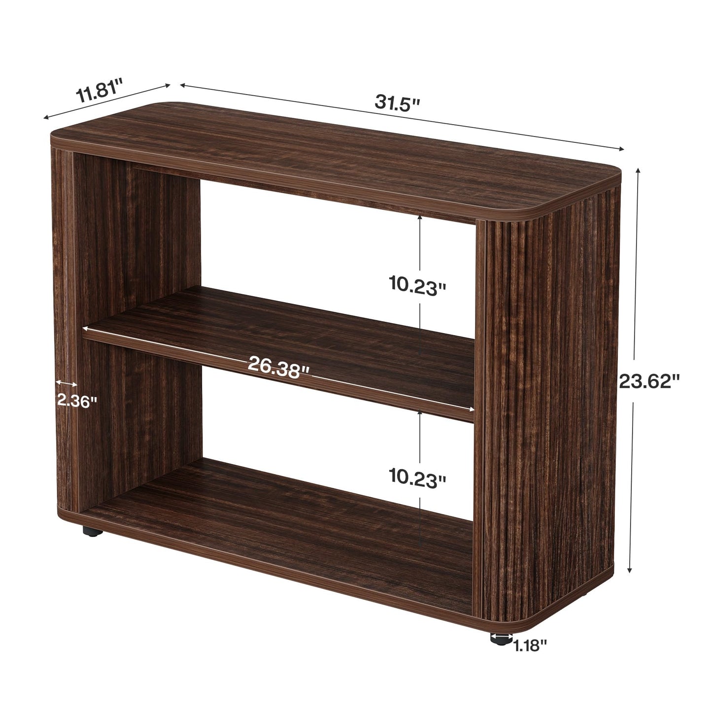 Tribesigns Narrow Side Table, 3-Tier End Table for Living Room, Small Fluted Nightstand with Storage Shelves, Farmhouse Bedside Table for Bedroom, Small Spaces, Sofa Couch, Dark Walnut