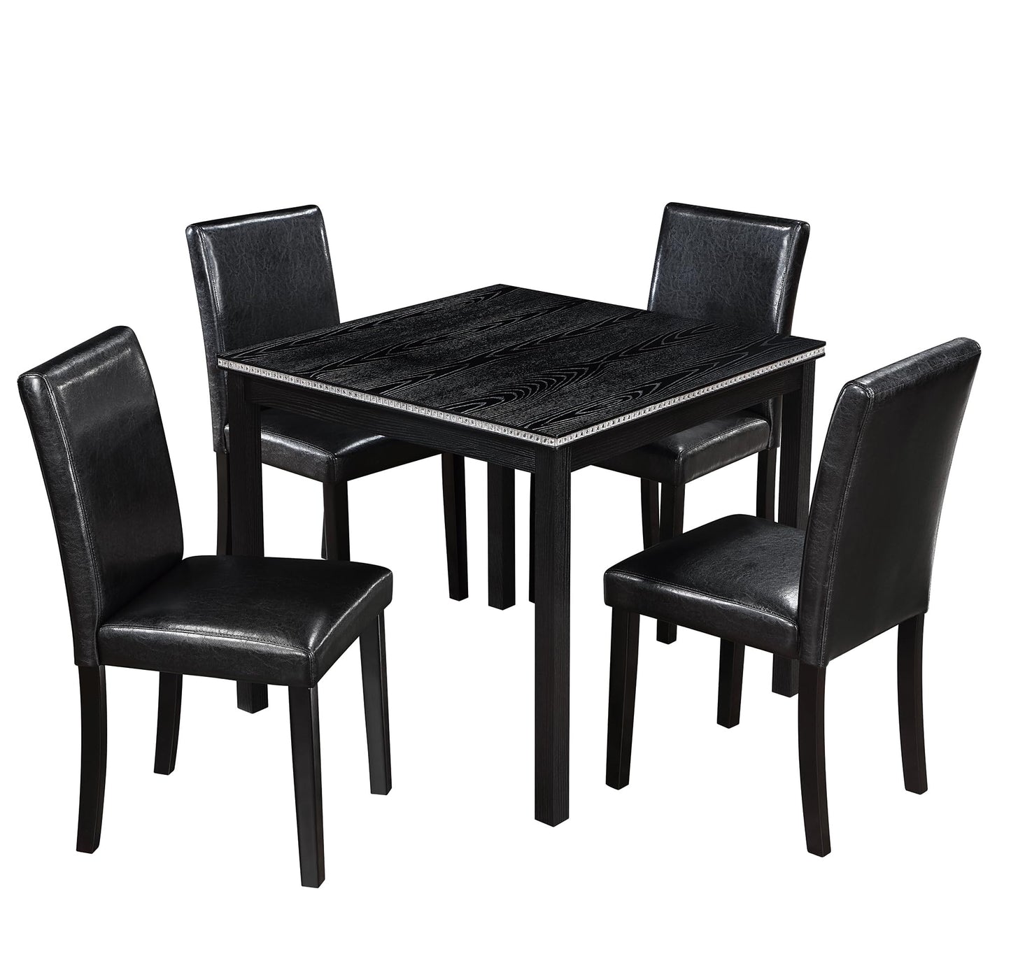 LKTART 5-Piece Kitchen & Dining Room Table and Chairs Sets,Small Square Kitchen Table with 4 Upholstered XX-Shaped Backrest Chairs,Walnut