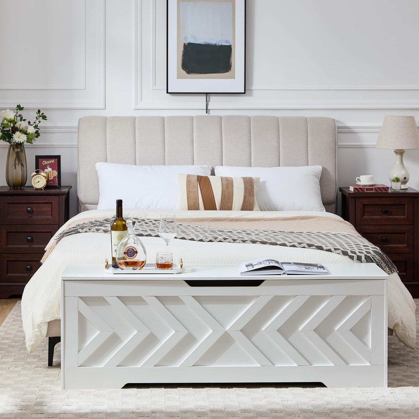 55.1” Storage Bench, Extra Large Entryway Bench with Storage,Storage Chest with 2 Safety Hinges,Blanket Storage,Shoe Storage Chest for Bedroom,Living Room,Easy Assembly. (Greige)