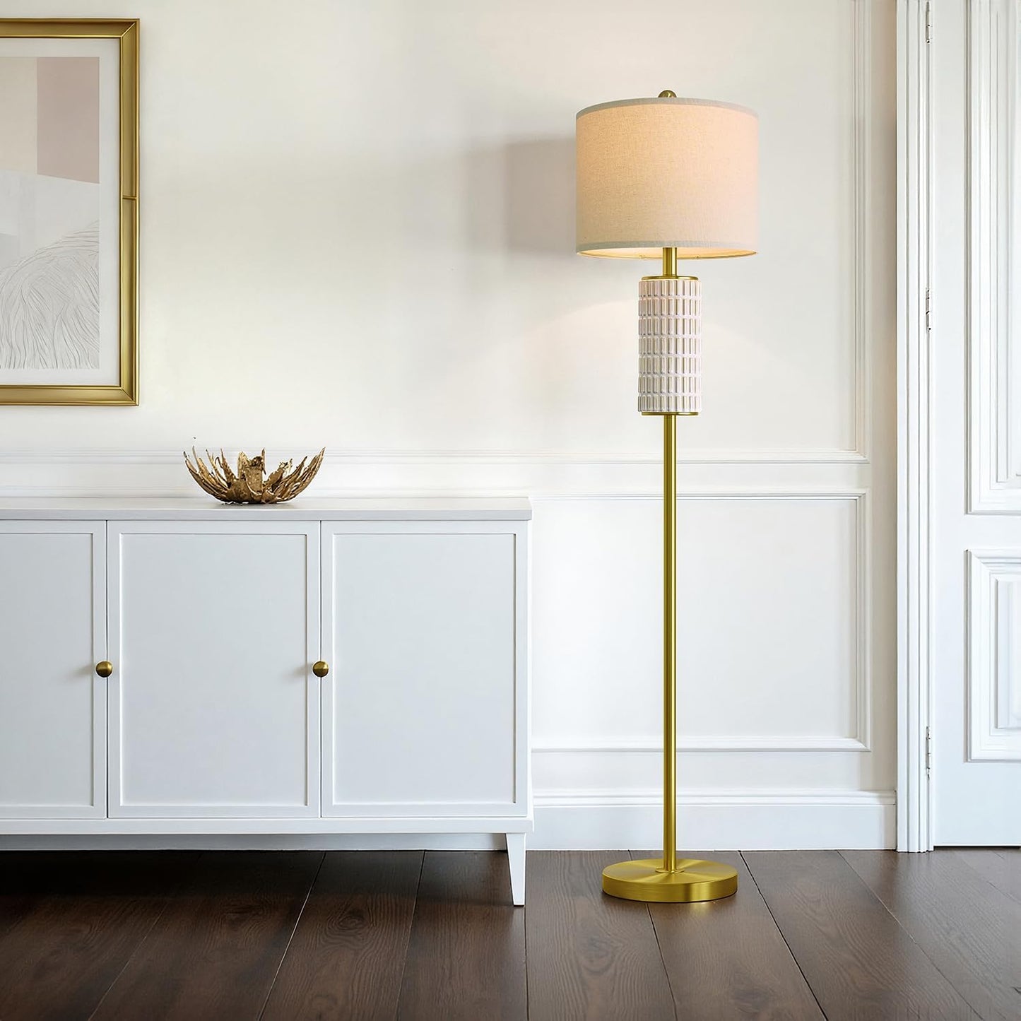 PoKat 64'' Gold Ceramic Floor Lamp for Living Room Bedroom and 23'' Ceramic Table Lamps Set of 2