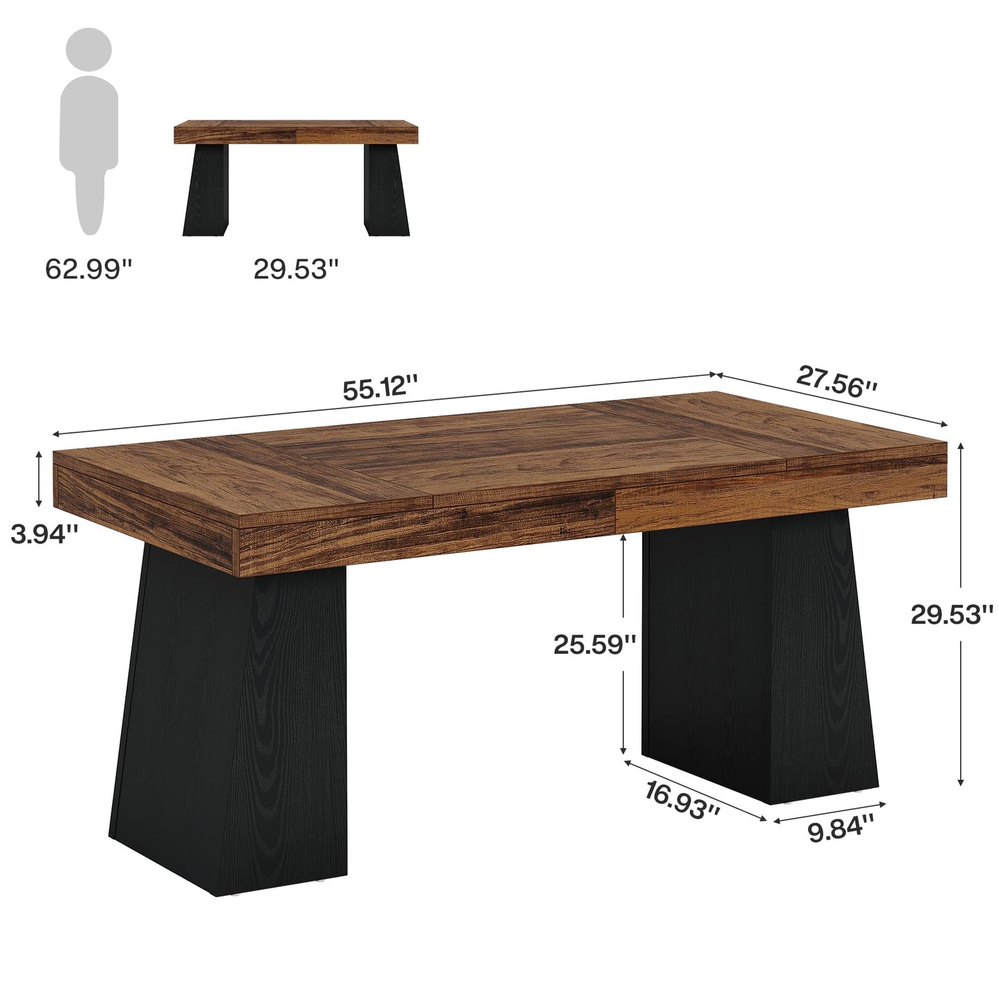 Tribesigns 55" Executive Desk, Wooden Office Desk with Double Pedestal, Modern Simple Computer Writing Table for Home Office, Light Brown