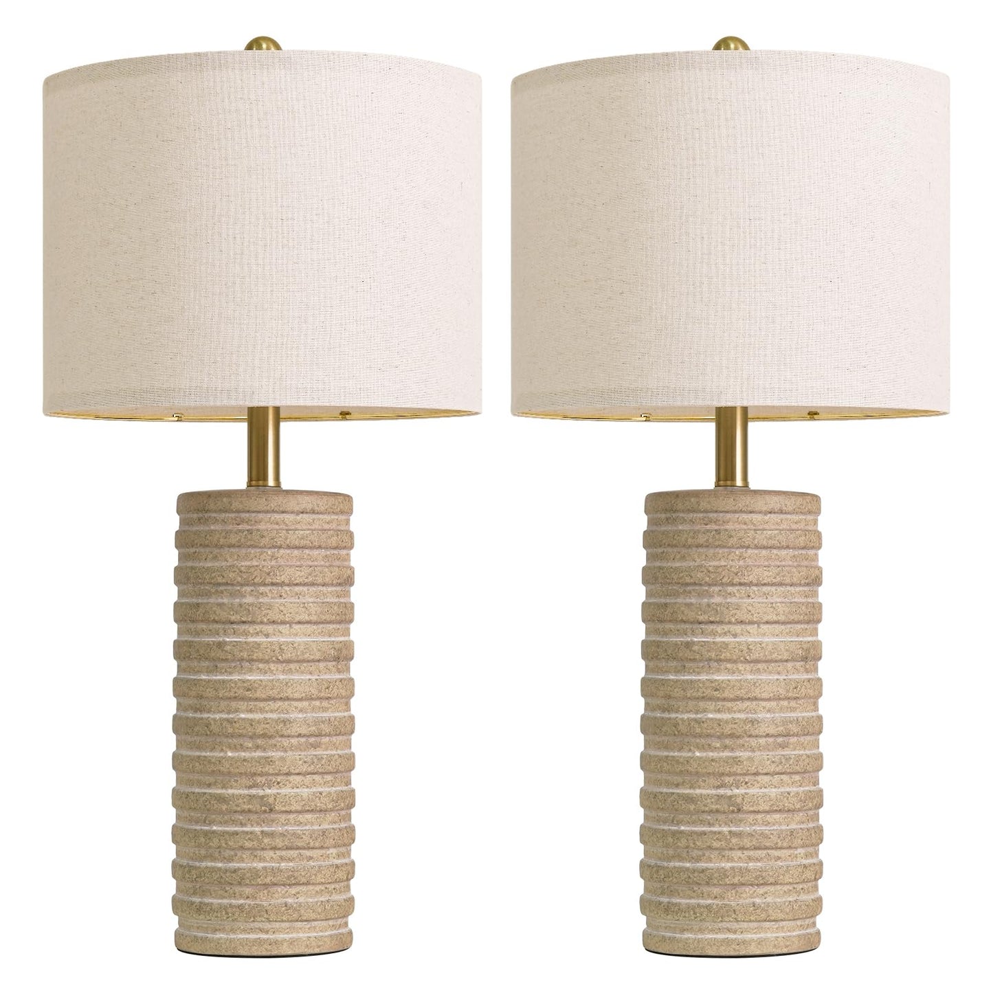 PoKat 27'' Farmhouse Table Lamps Set of 2 for Living Room, Stone-Like Bedside Lamp for Bedroom, Boho Ceramic Tall Lamps for Nightstand Office Sideboard Entryway Distressed (Antique Beige)