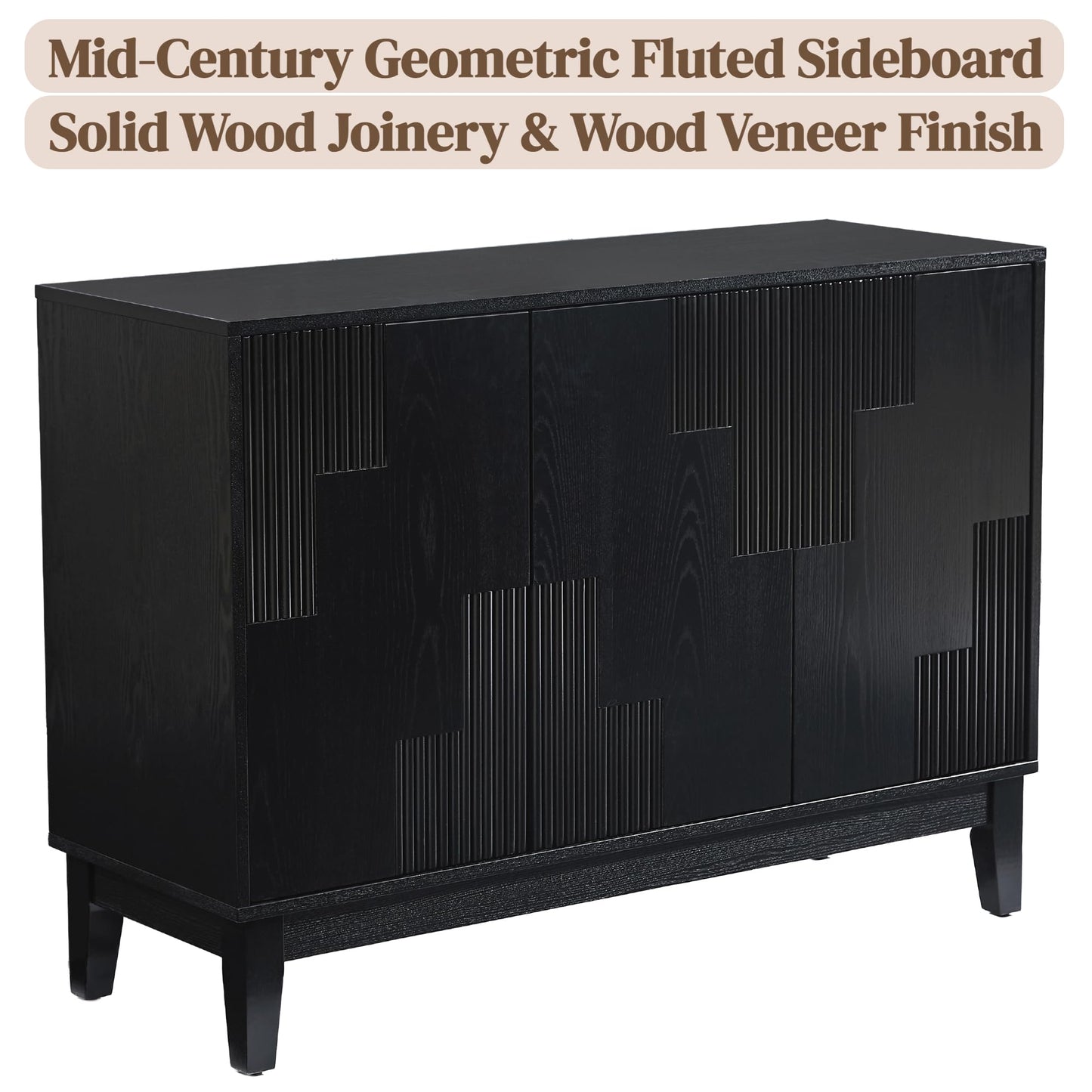 LKTART 40" Sideboard Buffet Accent Storage Cabinet with Carved Pattern Side Board Solid Wood Frame for Kitchen, Living Room, Entryway,Hallway (Blue+Brown)