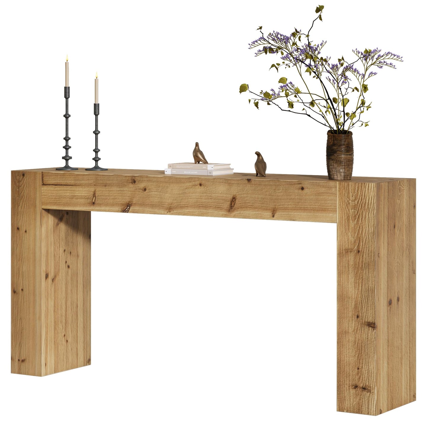 Solid Wood Console Table, 63-Inch Farmhouse Sofa Table Behind Couch for Entryway, Living Room, Foyer, Easy Assembly (Light Wood)