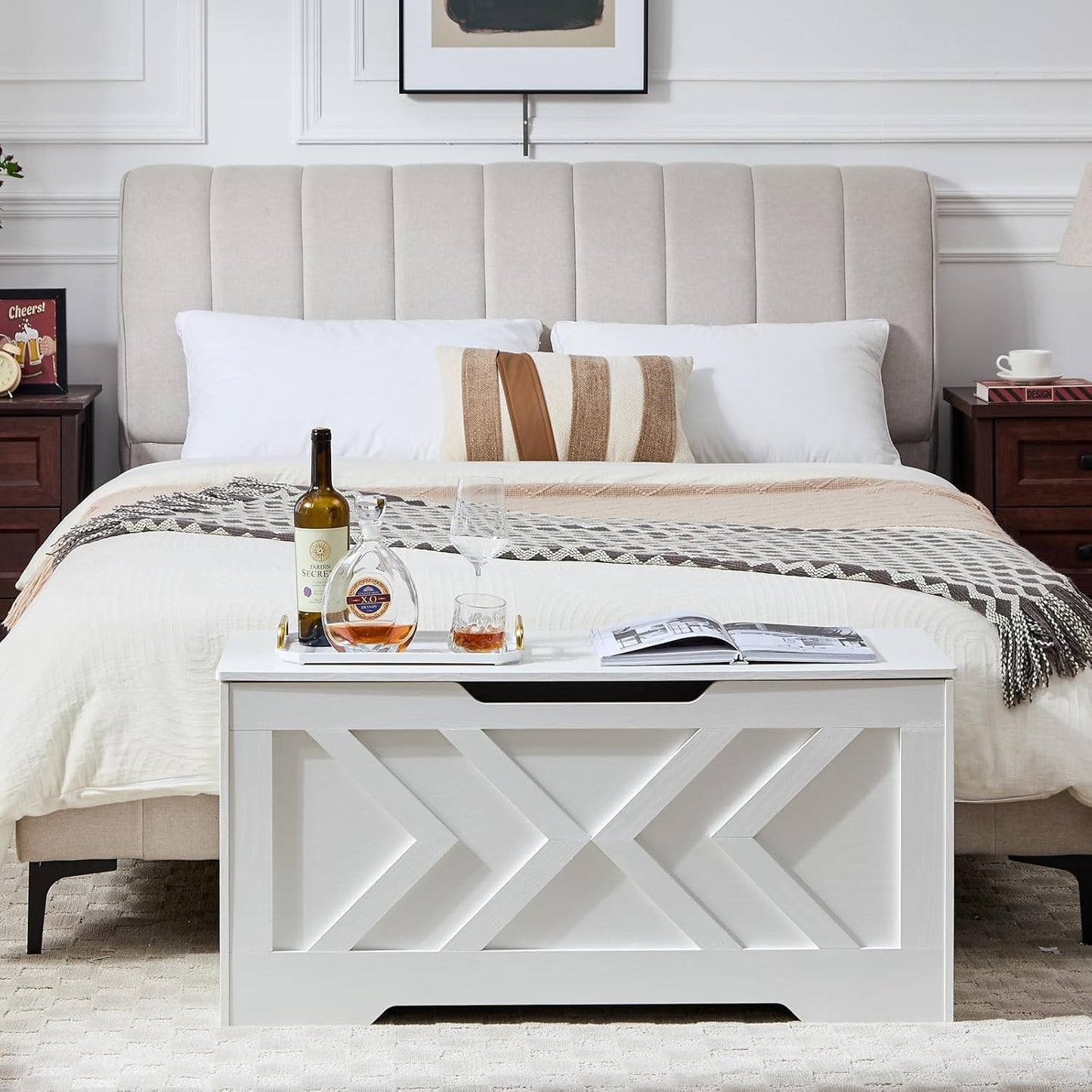 39.4” Storage Bench, Extra Large Entryway Bench with Storage,Storage Chest with 2 Safety Hinges,Blanket Storage,Shoe Storage Chest for Bedroom,Living Room,Easy Assembly. (White)