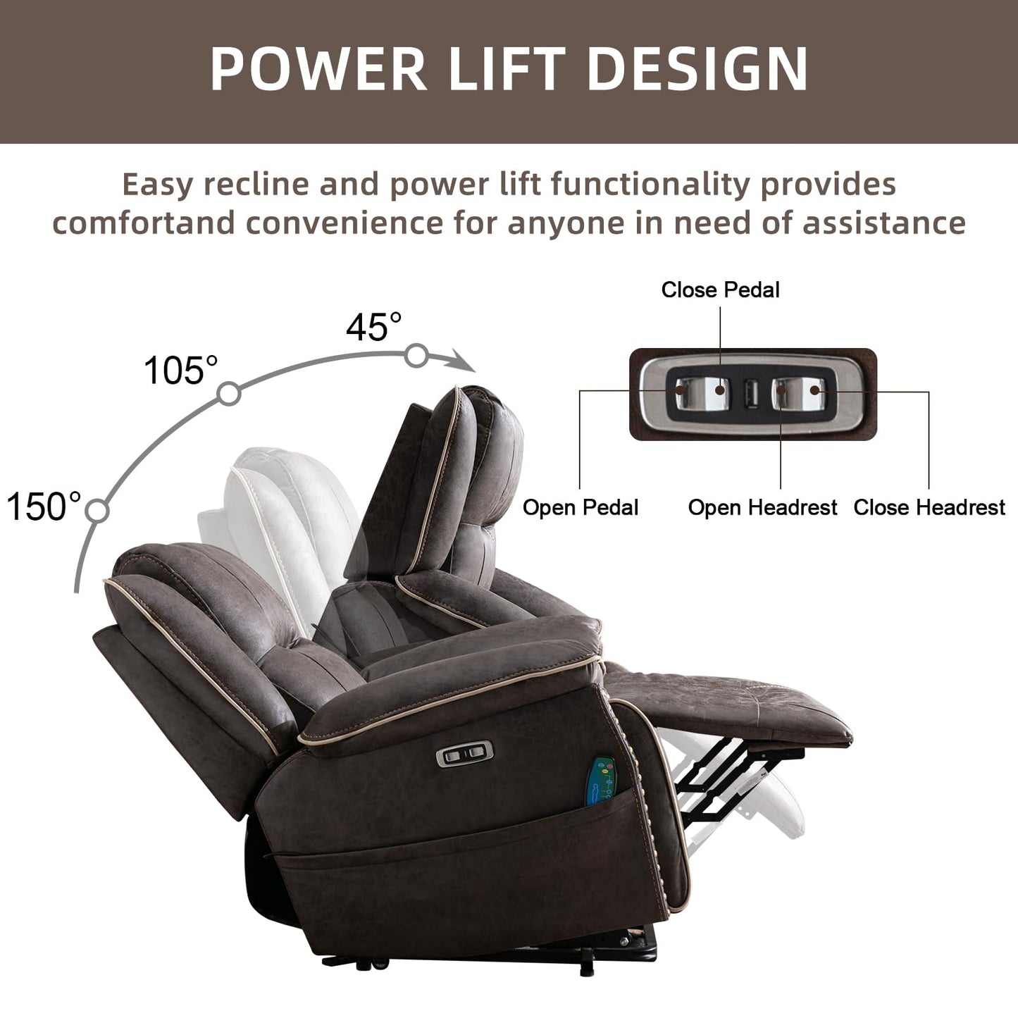 IOMOR Dual Motor Power Lift Chair for Elderly, Heavy Duty & Safety Motor Reclining Chair with Massage and Heat, Faux Leather Electric Wider Recliner with USB, 2 Concealed Cup Holders (1, Smoke Gray)