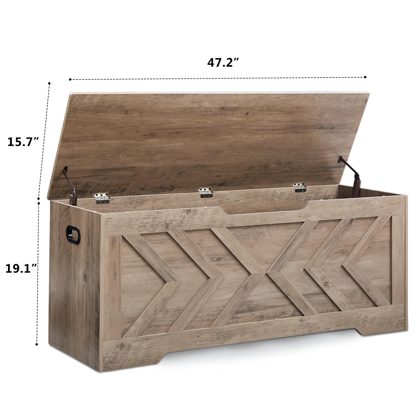 47.2” Storage Bench,Extra Large Wooden Storage Chest with 2 Safety Hinges,entryway Bench,Blanket Storage,Shoe Storage Bench for Entryway,Bedroom,Living Room,Easy Assembly.-Greige