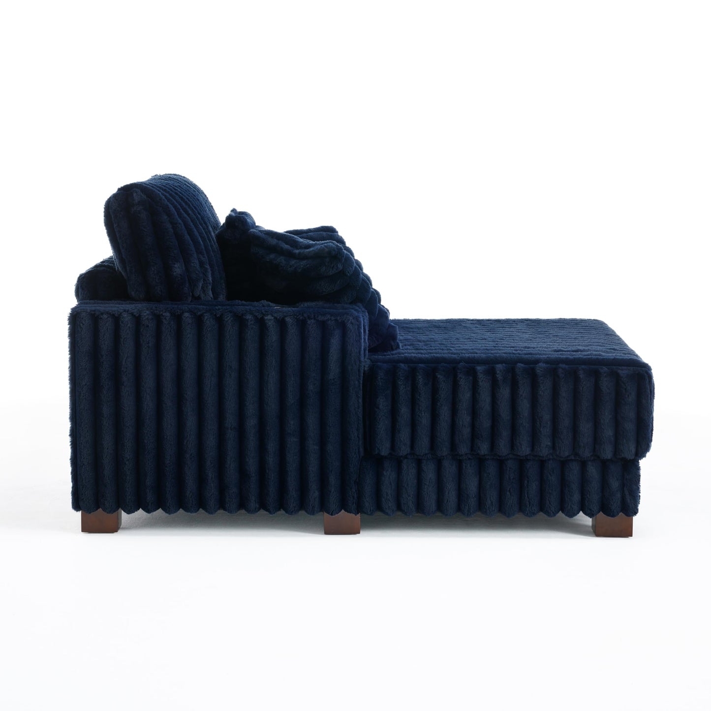 59" Chaise Lounge Chair Indoor, Upholstered Oversized Sleeper Sofa Bed Reading Chairs with 3 Soft Pillows & 2 Cup Holders, Comfy Cloud Deep Seat Sofa for Living Room Bedroom, Set of 2, Navy