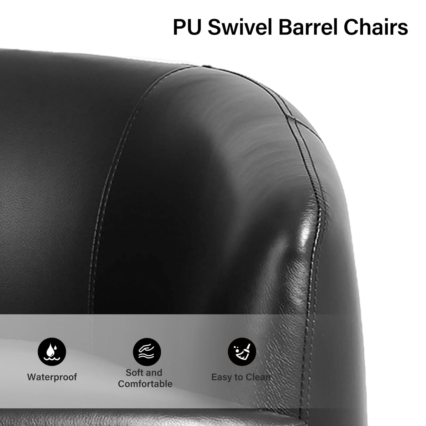 Faux Leather Swivel Barrel Chair, Modern Round Swivel Accent Chair with 360° Rotation, Upholstered Armchair Club Chair for Living Room Bedroom Office (Light Brown)