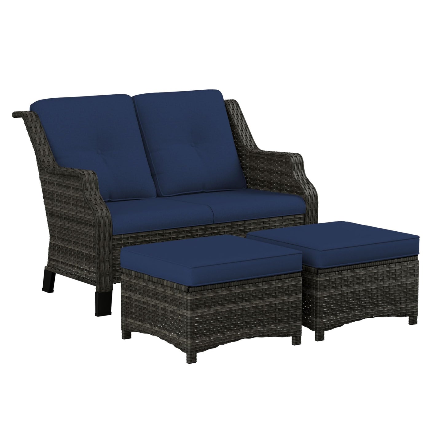 Outdoor Patio Loveseat, All-Weather 2-Seater Wicker Loveseat with Cushions, Outdoor Patio Love Seat Sofa for Garden, Balcony and Deck