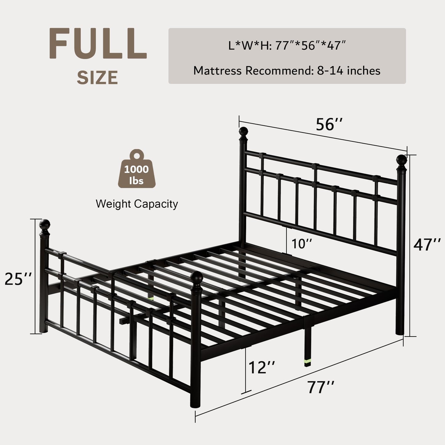 Einhomn King Size Metal Platform Bed Frame with Victorian Iron-Art Tall Headboard and Footboard, Mattress Foundation for Under Bed Storage/Heavy Duty Steel Slat Supported, No Box Spring Needed, Black