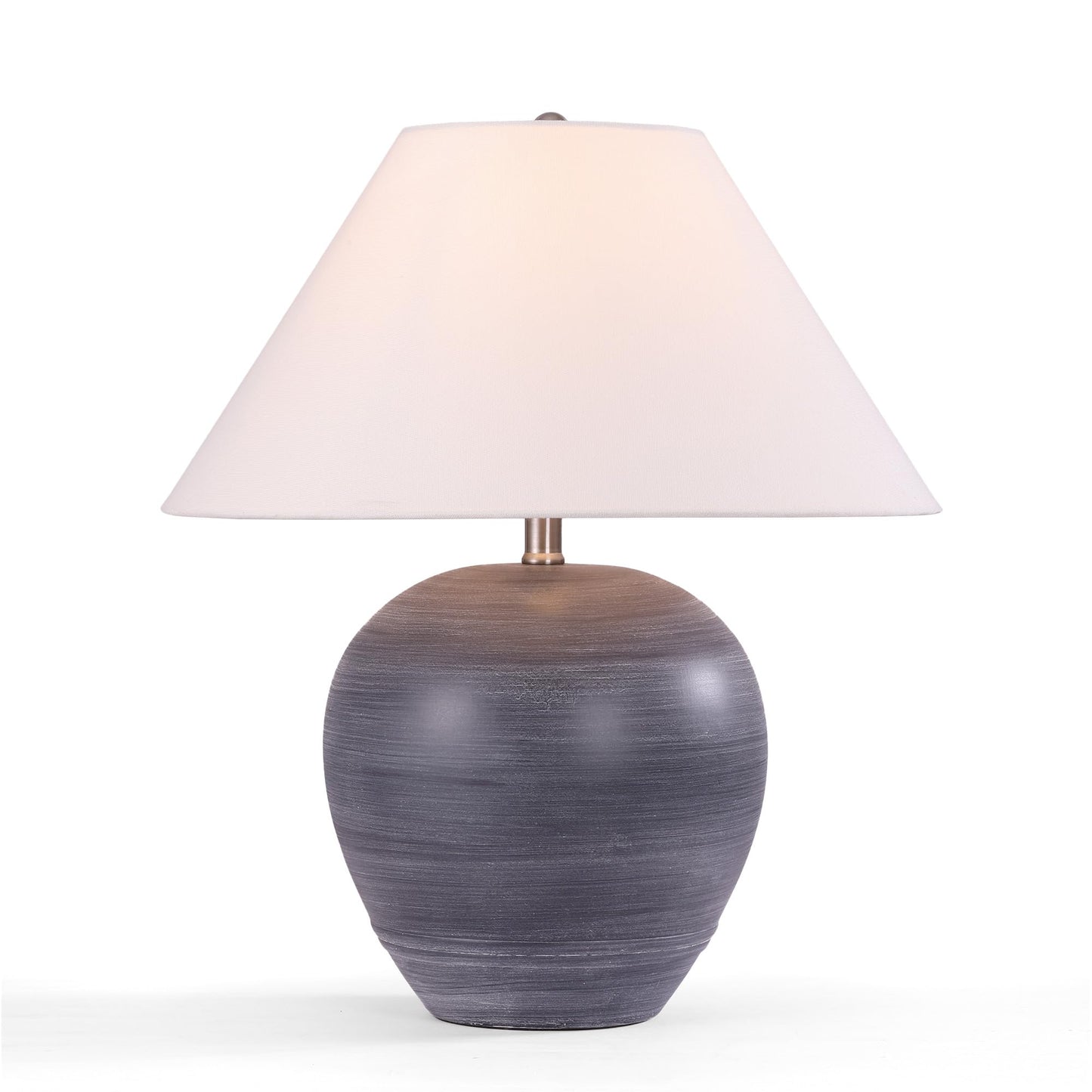 Farmhouse Ceramic Table Lamp, 21" Rustic Table Lamp with Linen Shade, 3-Way Dimmable Bedside Nightstand Lamps for Bedroom, Living Room, E26 Socket, Dark Grey