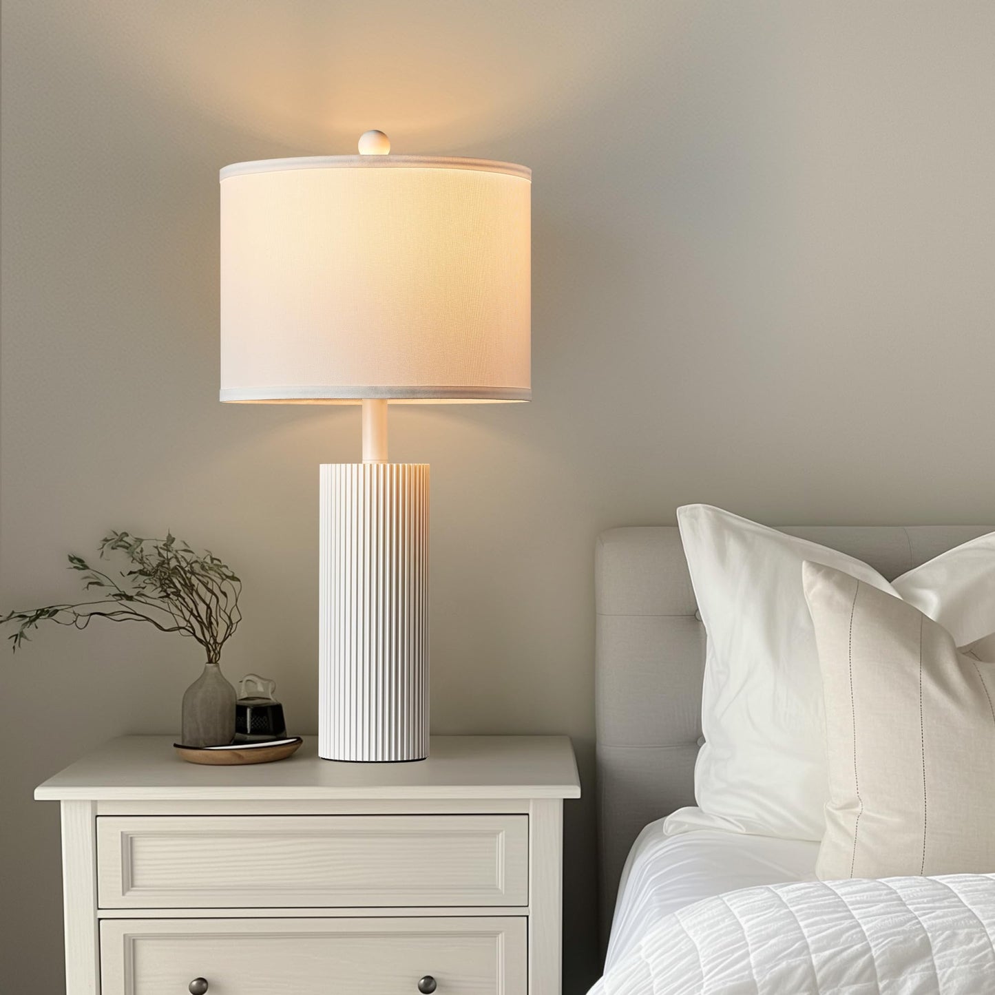 24.5" Black Lamps Set of 2, Modern Table Lamps for Living Room with USB C+A Ports, Creative Stripe Touch Lamps for Nightstand, 2 Bulbs Included