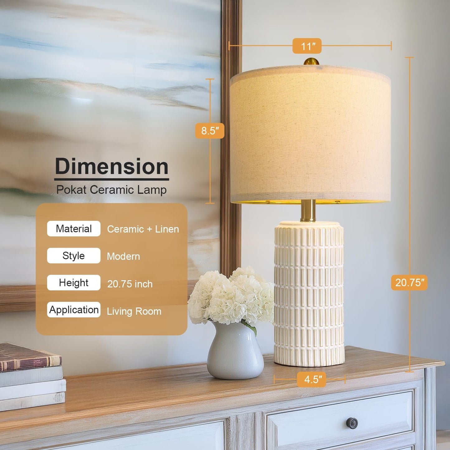 PoKat 64'' Antique Gold Ceramic Floor Lamp for Living Room Bedroom and 20'' Ceramic Table Lamps Set of 2