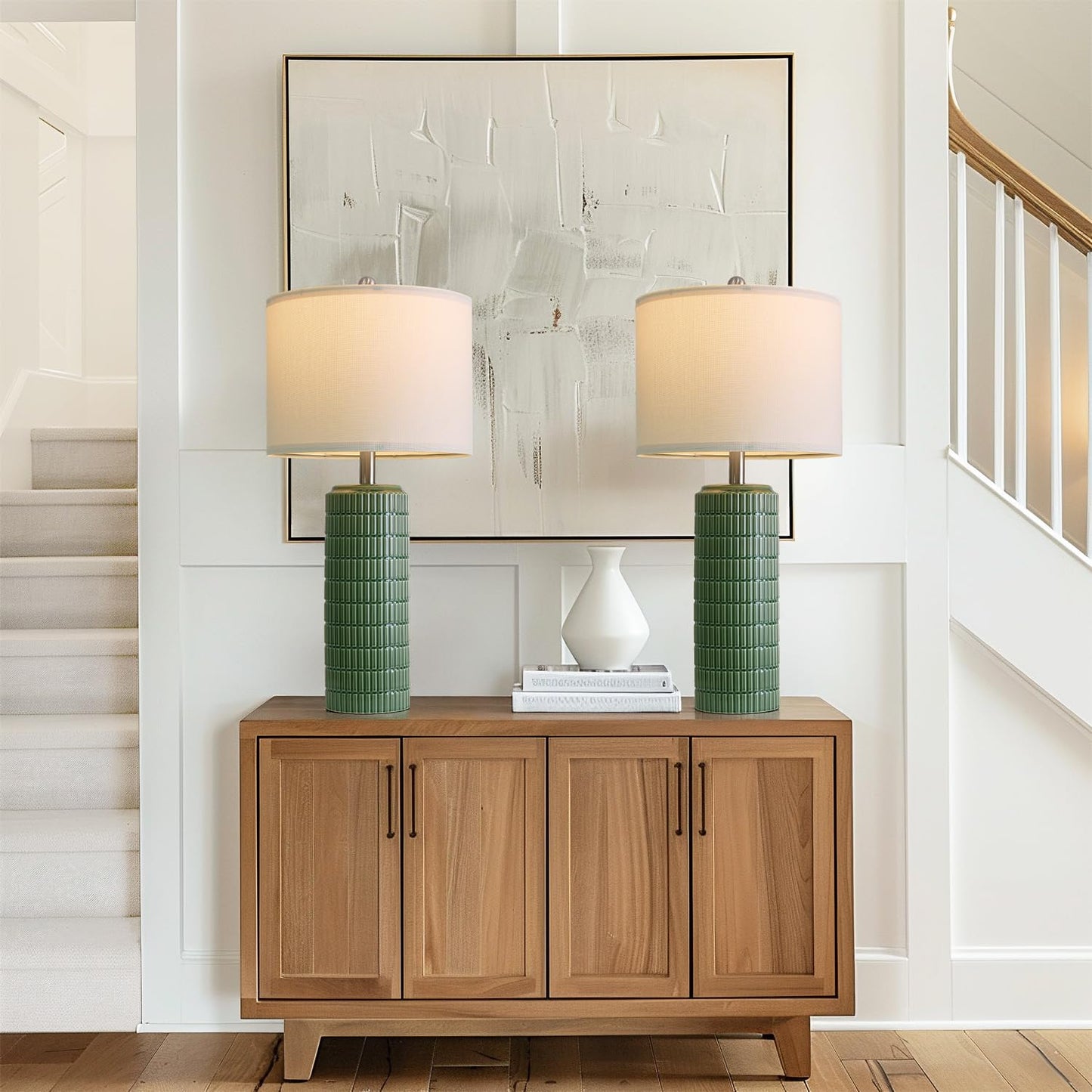 PoKat 23" Modern Ceramic Table Lamp Set of 2 for Living Room White Desk Lamps for Bedroom Farmhouse Bedside Nightstand Lamp House Warming Gifts New Home Decor End Table Lamps Gifts for Women Mom Beige