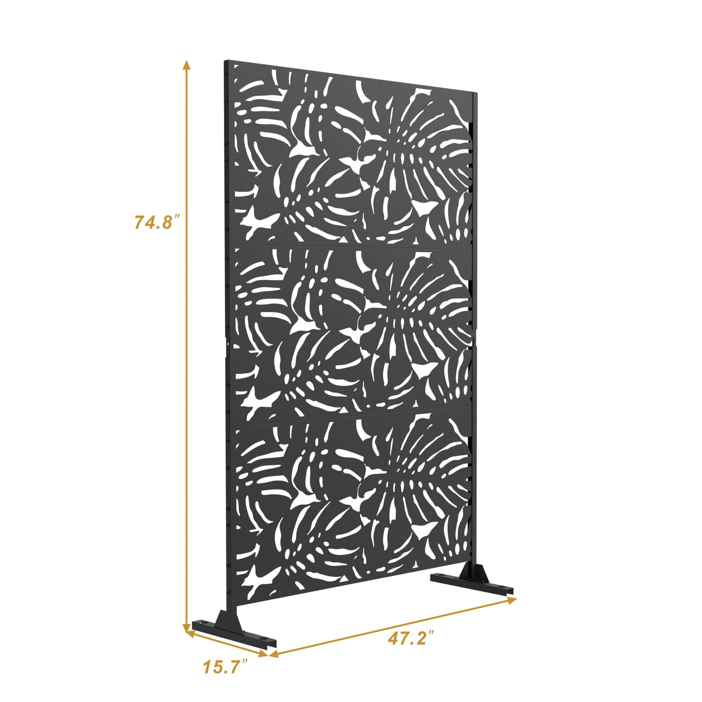 Outdoor Metal Privacy Screen with Stand, 72" H x 47" W Freestanding Outdoor Patio Divider, Decorative Patio Privacy Fence Panel for Garden Backyard Balcony Porch (Brown-Crossbanding)