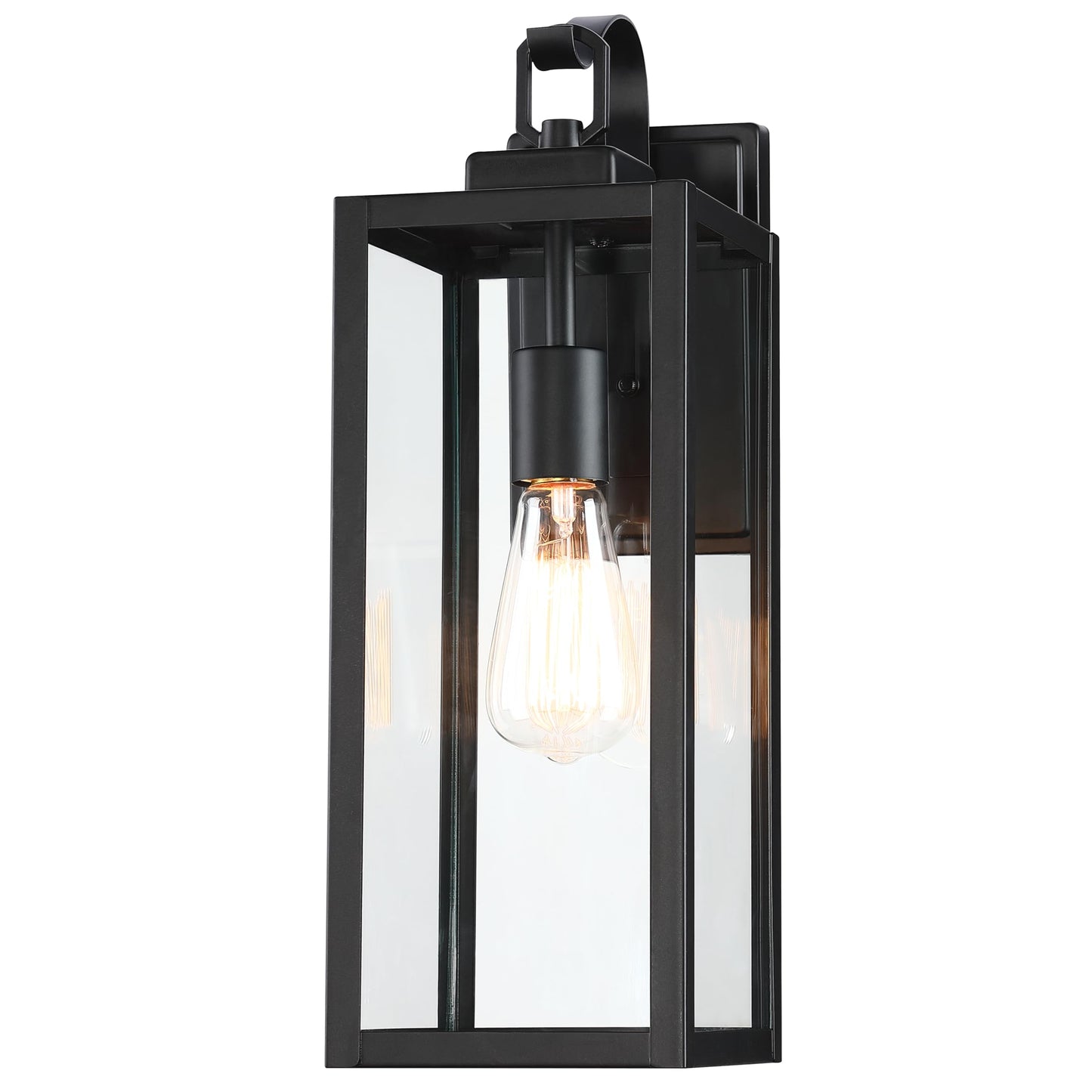 18 Inch Dusk to Dawn Outdoor Wall Light Fixtures, Large Exterior Waterproof Light Fixtures, Black Modern Porch Lights with E26 Sockets & Glass Shades, Wall Sconces for Patio, Garage, Front Door