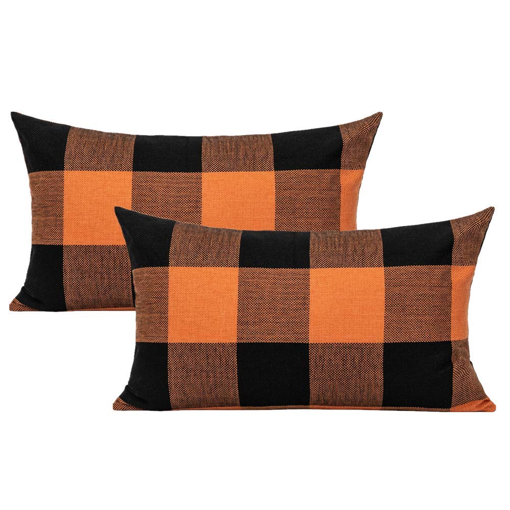 VAKADO Outdoor Farmhouse Buffalo Plaids Throw Pillow Covers 18x18 Set of 2 Black White Decorative Classroom Front Porch Classic Decor Retro Boho Cushion Cases Fall Home Rustic Check for Couch Patio