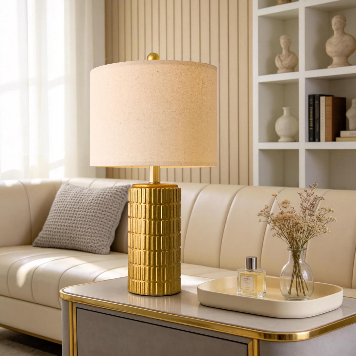 PoKat 20.75" Small Modern Ceramic Table Lamps Set of 2 for Bedroom, White Bedside Lamps for Night Stands, Farmhouse Desk Decor Gift Nightstand Table Lamps for Living Room End Table Beige