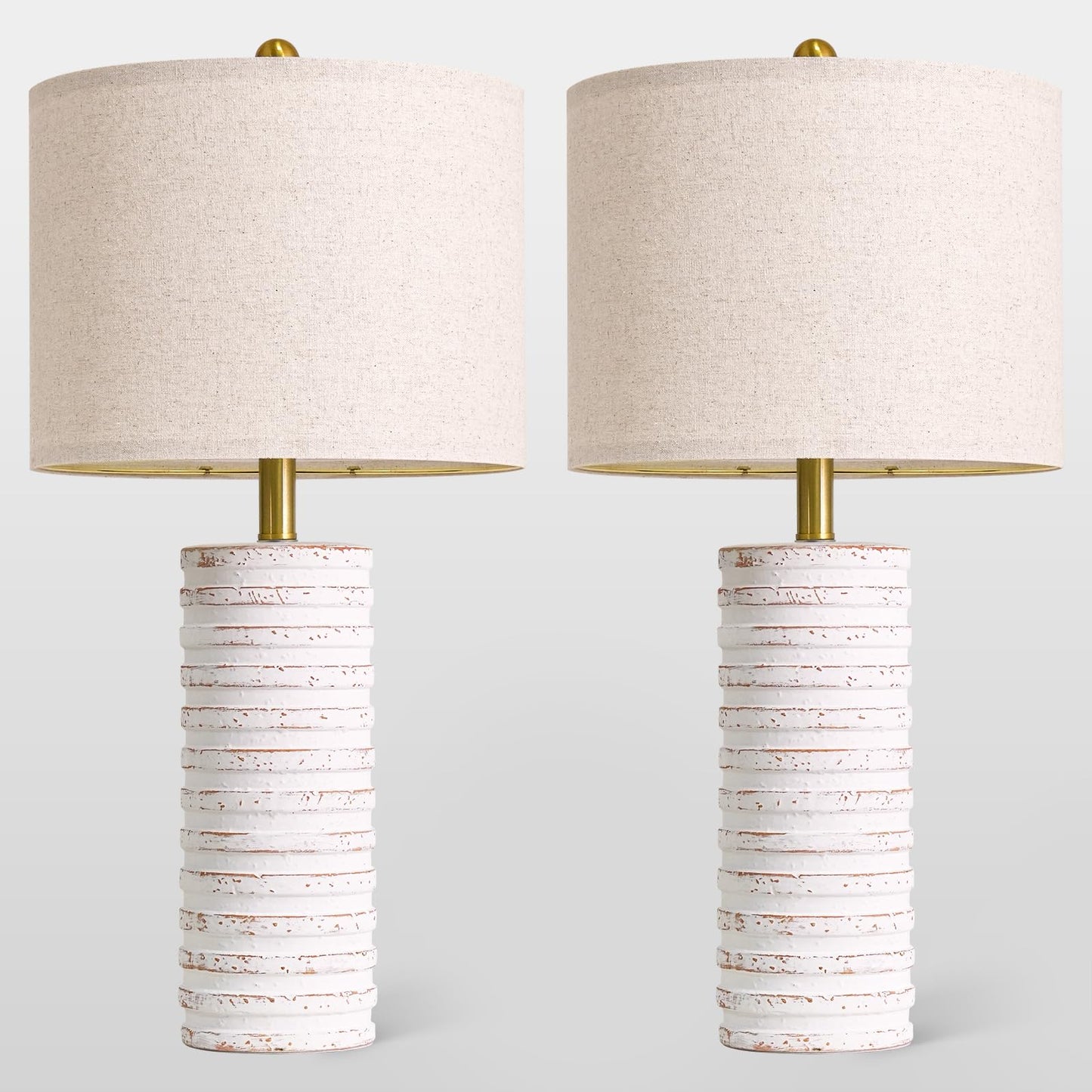 PoKat 27'' Farmhouse Table Lamps Set of 2 for Living Room, Stone-Like Bedside Lamp for Bedroom, Boho Ceramic Tall Lamps for Nightstand Office Sideboard Entryway Distressed (Antique Beige)