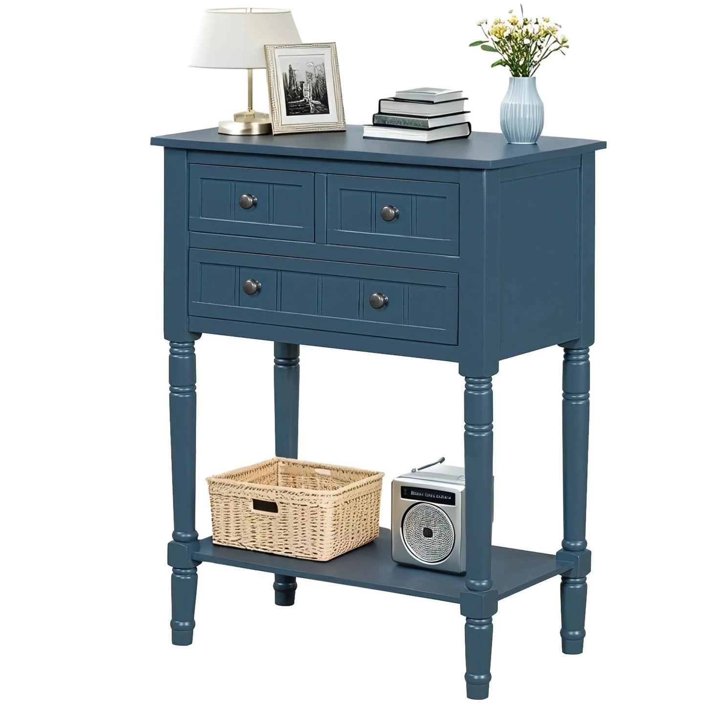 LKTART Small Solid Wood Sofa Table,Console Table with Drawers and Bottom Shelf, Entryway Hallway Foyer Entry Table for Living Room(23.7" Natural)