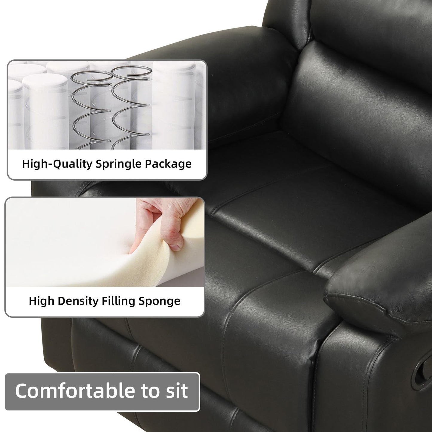 IOMOR Manual Recliner Chair with Overstuffed Arm and Extra-Padded Back, Breathable PU Leather Reclining Chair for Adults, Single Sofa for Living Room, Bedroom (Dark Brown)