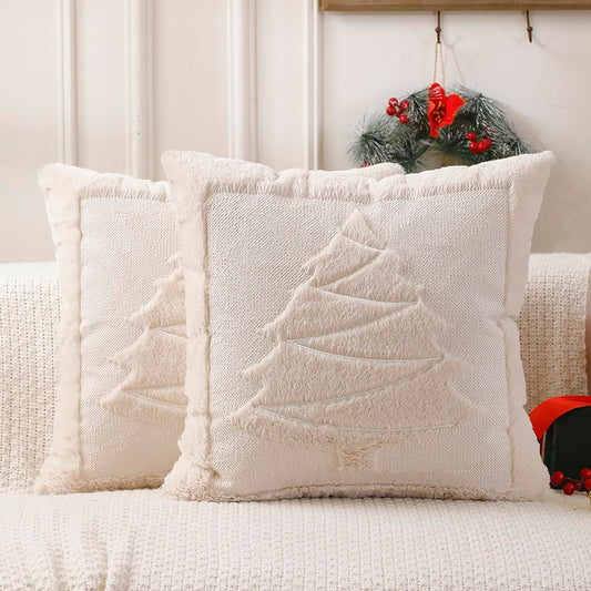 VAKADO Christmas Green Throw Pillow Covers 18x18 Set of 2 ，Winter Xmas Holiday Decoration Outdoor Tree Decorative Home Decor for Couch Festival Bed Sofa Bedroom Living Room Office