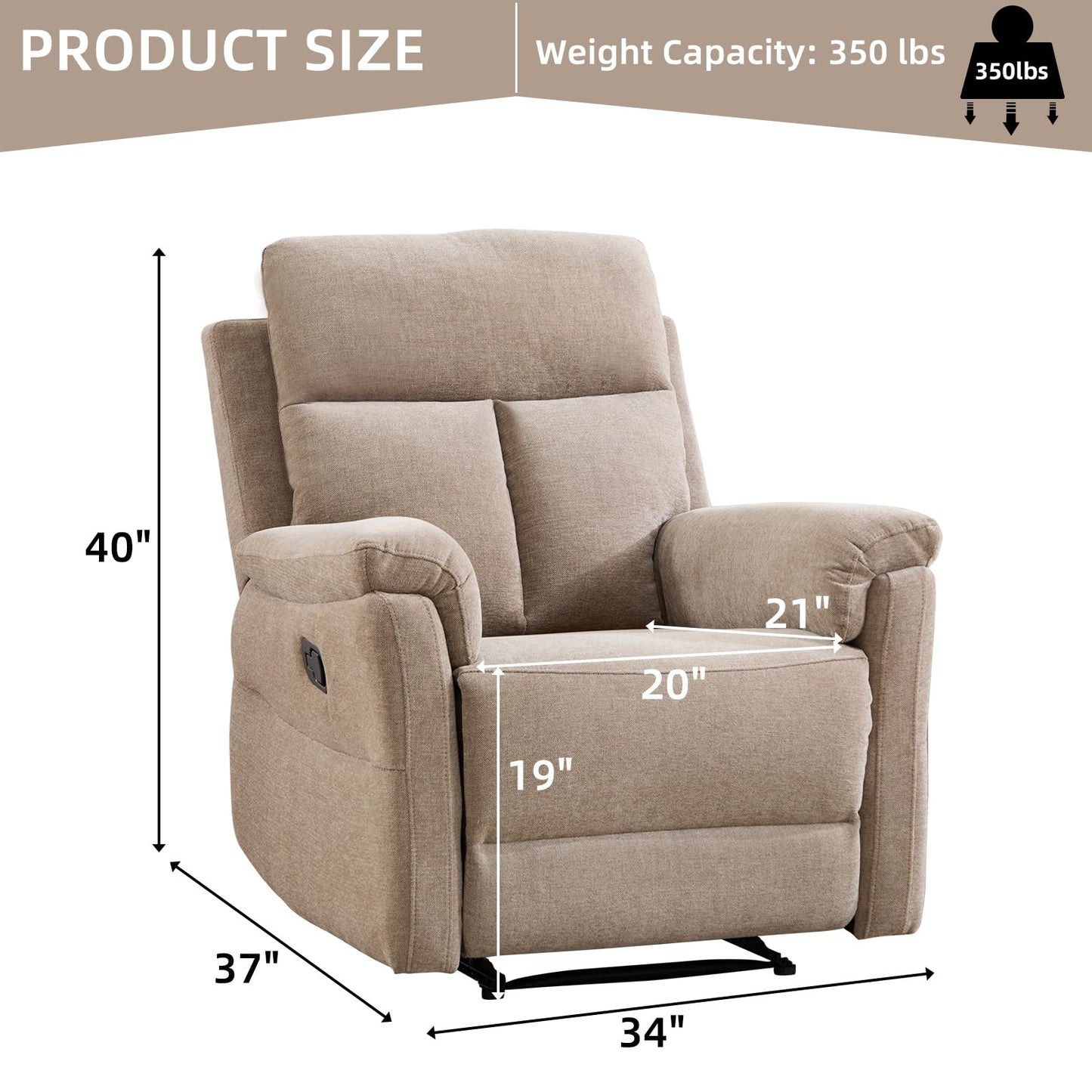 IOMOR Manual Reclining Loveseat, Soft Fabric Loveseat Recliner Couch for Adults with Overstuffed Arms and Back, Double Sofa Recliner for Living Room (Light Gray)