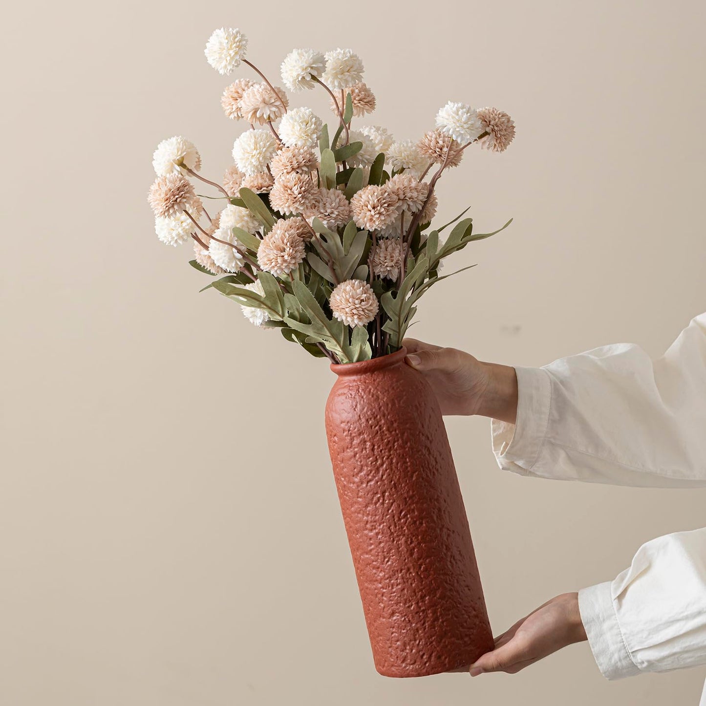 10.4 inches Tall Decorative Ceramic Vase Set, 3 Pieces, Nordic Modern Boho Style, White, Modern Farmhouse for Home Decor (Coffee Mix)