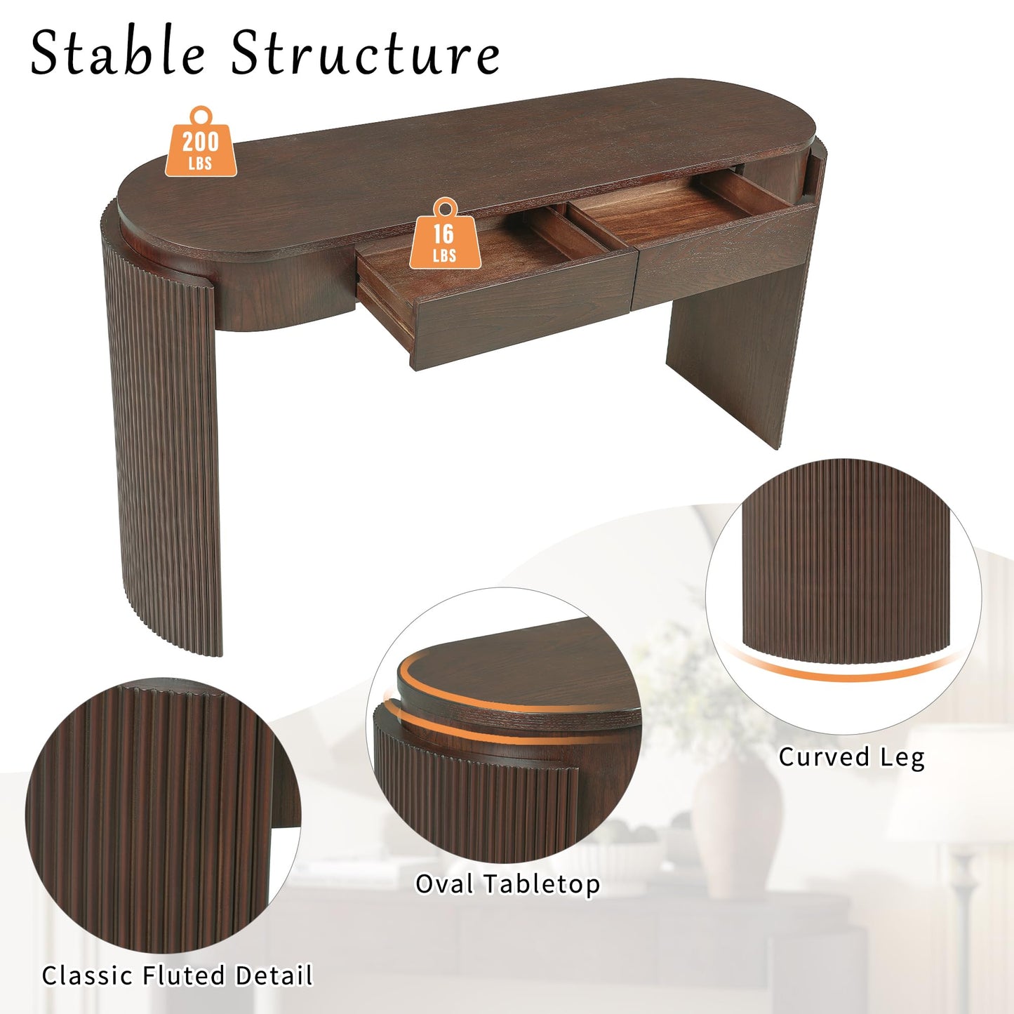 LKTART Solid Wood Console Table Sofa Tables with Drawers and Shelves Small Entryway Table for Living Room,Behind the Couch Table,Foyer(42" Espresso)
