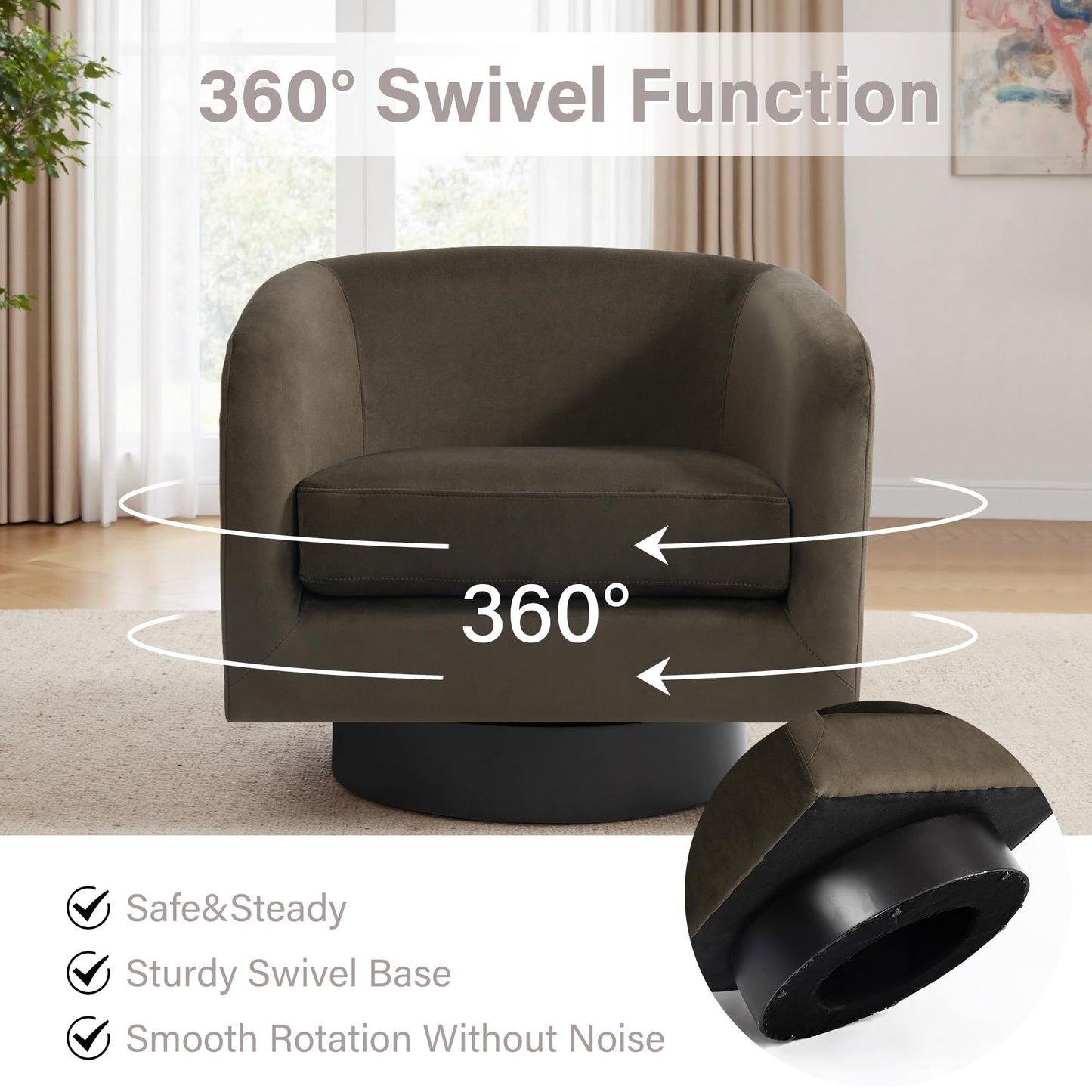Swivel Barrel Accent Chairs Set of 2, Modern 360° Swivel Round Barrel Chair with Curve Back, Upholstered Velvet Fabric Armchair Single Sofa Club Chair for Living Room, Bedroom, Coffee