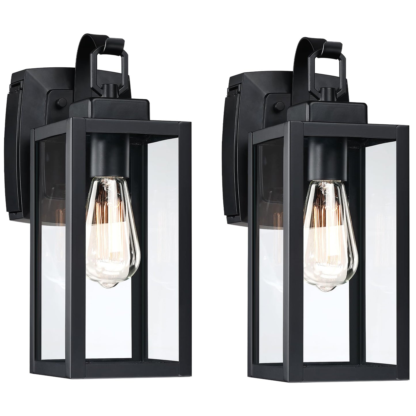 18 Inch Dusk to Dawn Outdoor Wall Light Fixtures, Large Exterior Waterproof Light Fixtures, Black Modern Porch Lights with E26 Sockets & Glass Shades, Wall Sconces for Patio, Garage, Front Door