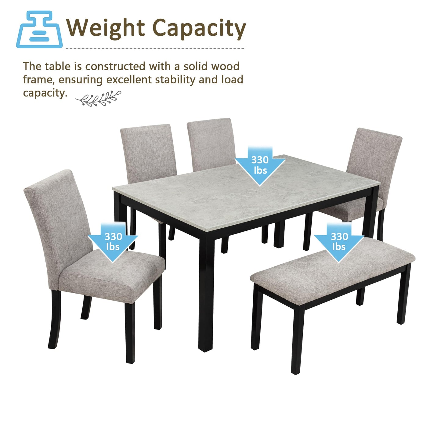 LKTART 6 Piece Kitchen Dining Set, 58.5" Rectangular Wooden Dinner Table with 4 Upholstered Chairs and a Bench for Living Room, Home Bar and Kitchen, Walnut