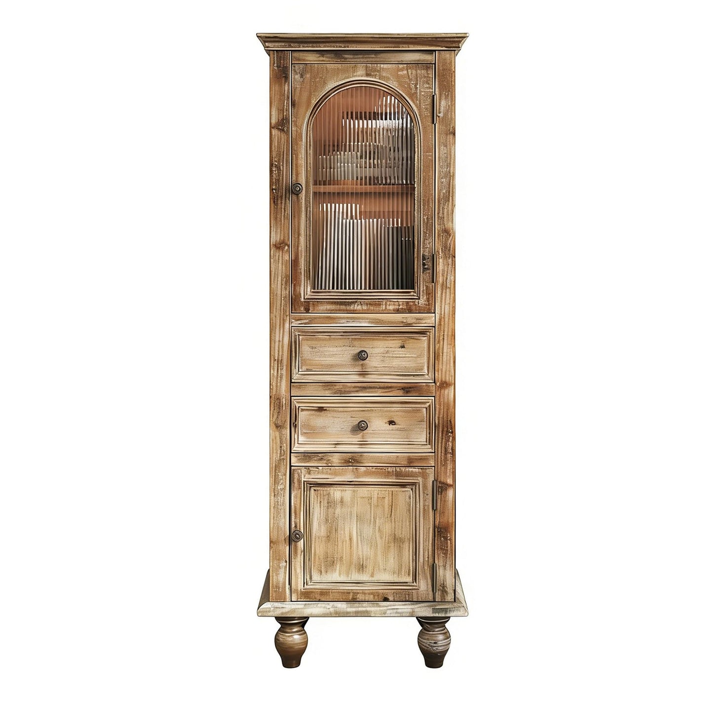 LKTART KTART 55'' Tall Kitchen Pantry Cupboard Storage Cabinet with Shelves & Drawer,French Country Accent Cabinet with Embossed Floral Metal Doors and Solid Wood Frame,Natural Wood