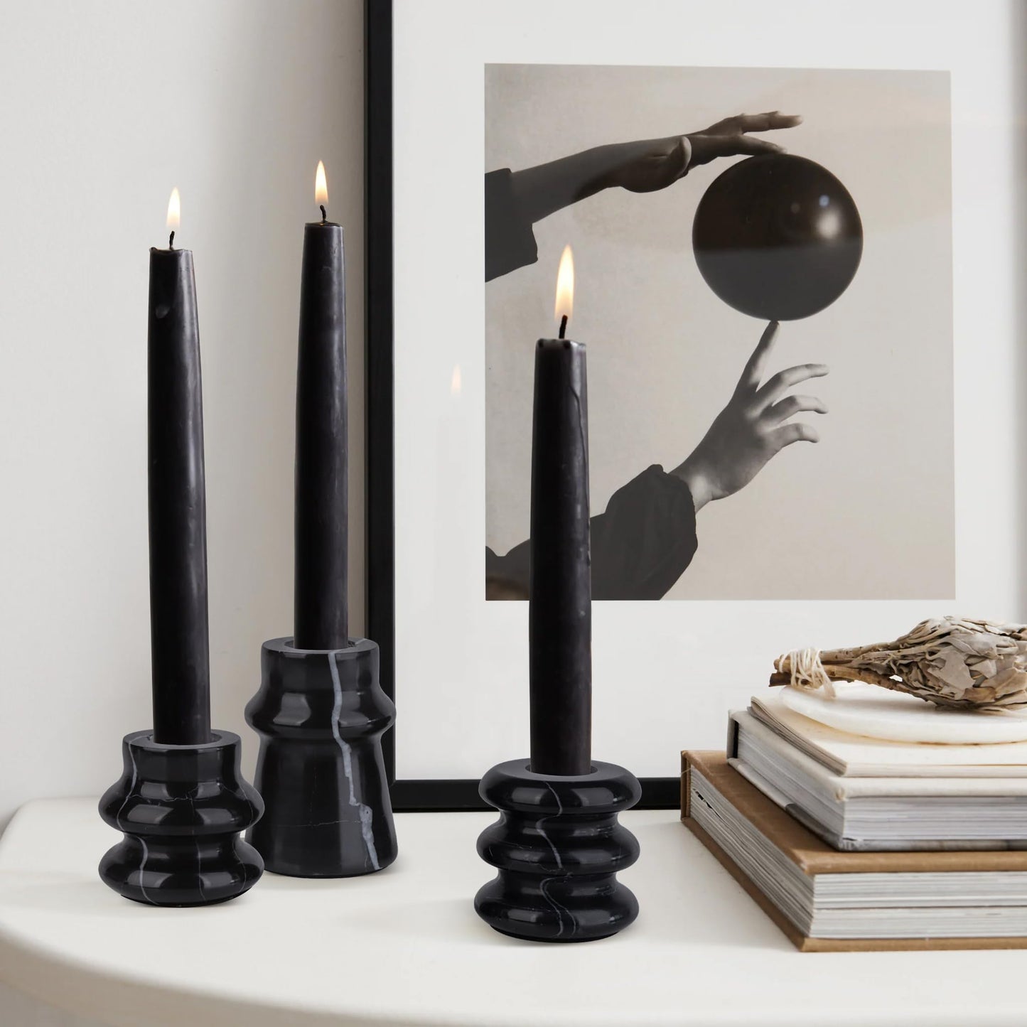 Vixdonos Marble Candle Holder Set of 2 Taper Candle Candlestick Mantle Candle Stand for Home Decor,Wedding,Party and Table Centerpieces(Brown)