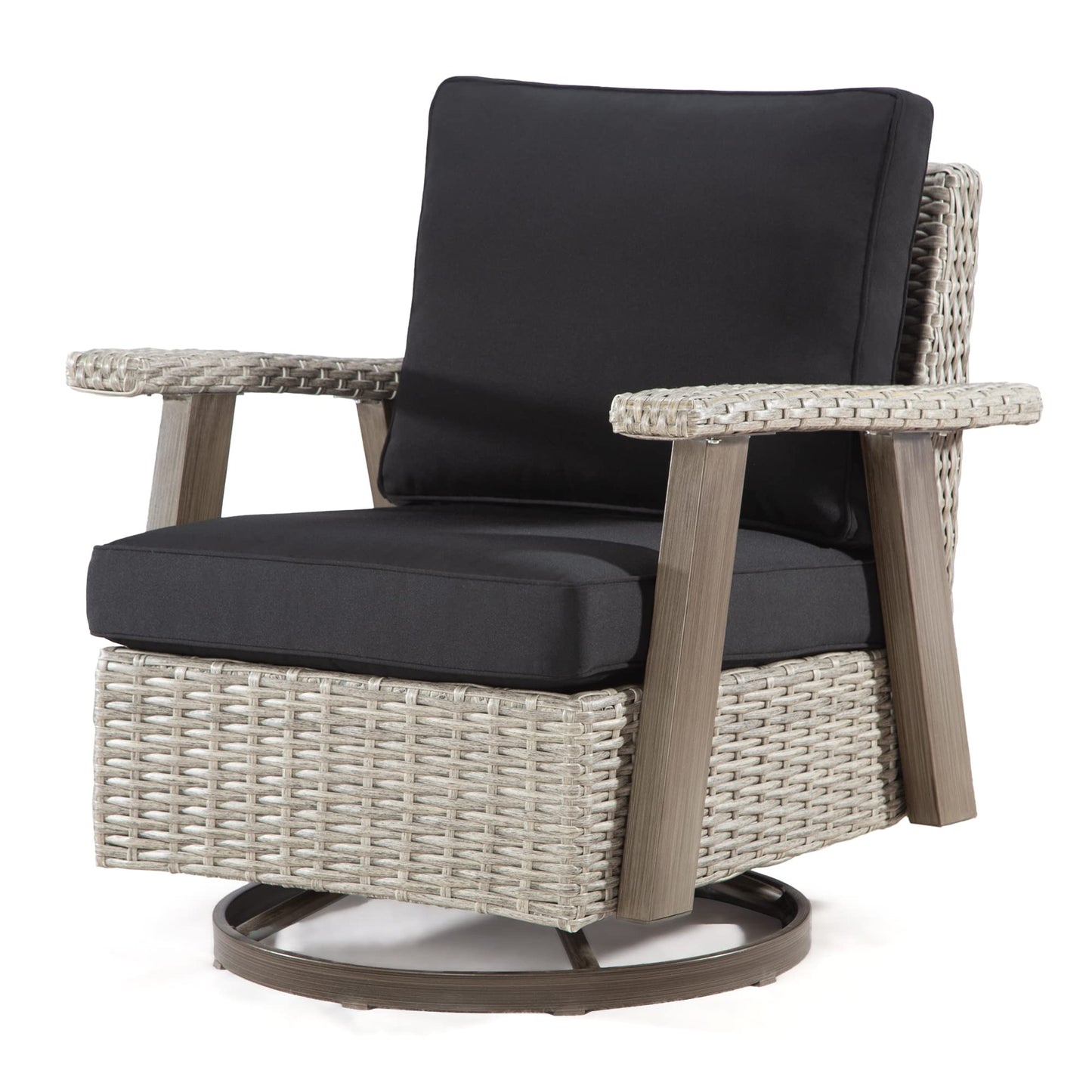Joyside Patio Chair - Outdoor 360 Degree Swivel Rocker Chair with Durable Fabric Cushion and Ergonomic Structure, Patio Wicker Dining Chair(Grey/Dark Blue)