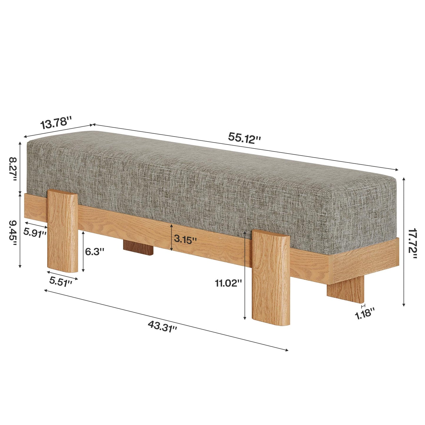 Tribesigns 55-Inch Upholstered Entryway Bench, Modern Shoe Bench with Ultra-Plush Thick Cushion and MDF Frame, End of Bed Stool Long Ottoman for Entrance, Living Room (Beige & Oak)