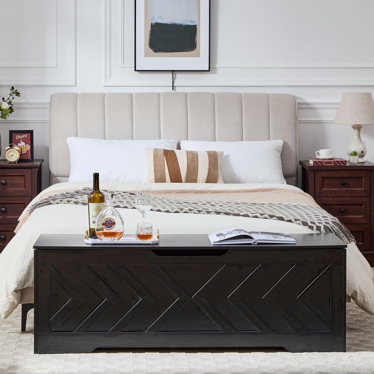 55.1” Storage Bench, Extra Large Entryway Bench with Storage,Storage Chest with 2 Safety Hinges,Blanket Storage,Shoe Storage Chest for Bedroom,Living Room,Easy Assembly. (Greige)