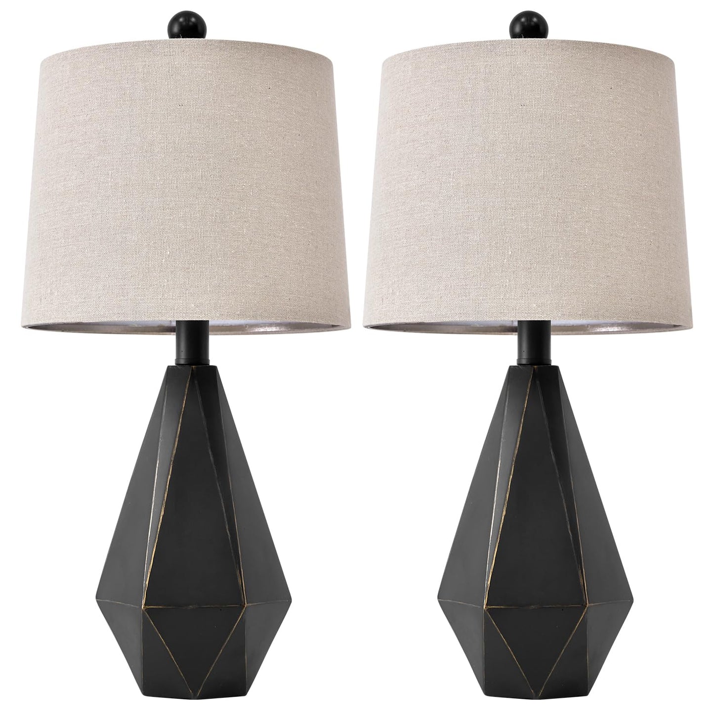 PoKat 20.25" Retro Farmhouse Table Lamp Set of 2 - Living Room & Bedroom Rustic Linen Bedside Nightstand Lamps for Kids, Study, Office - Resin, Suitable for Small Places