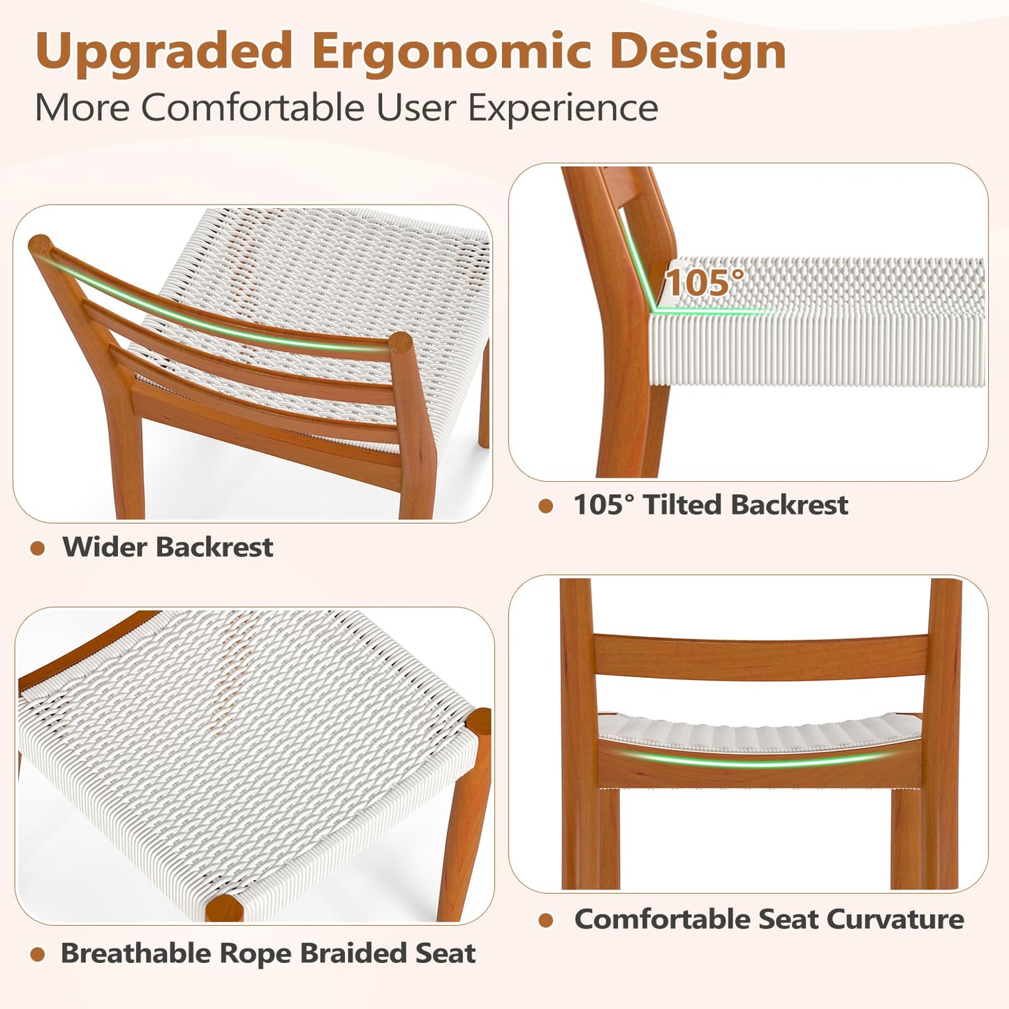 IOMOR Dining Chairs Set of 4, Modern Kitchen Chairs with Woven Seat and Solid Wood Legs for Dining Room, Kitchen Table Chairs with Solid Wood Legs(Beige)