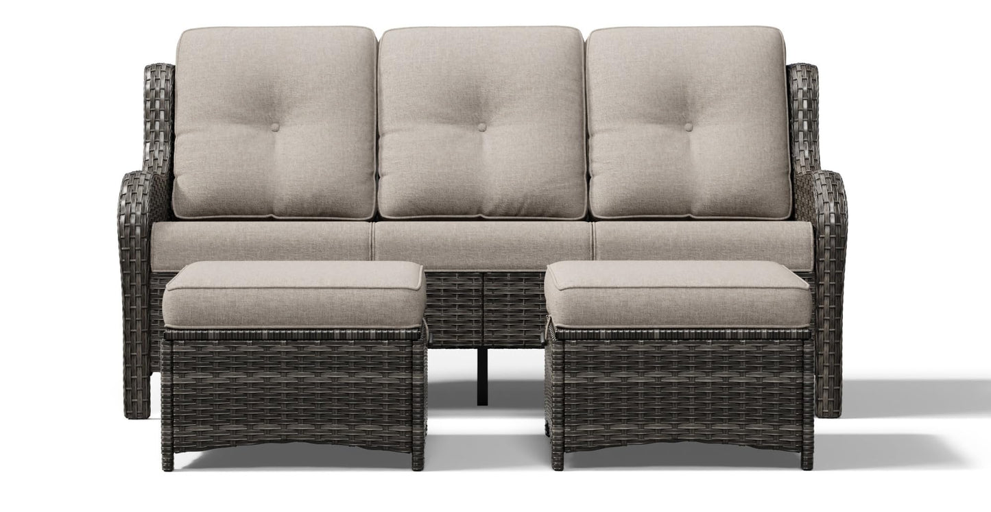 Joyside Outdoor Patio Couch, 3 Seater Outdoor Wicker Sofa with High Back, Deep Seating, Wide Armrest, Thickened Cushions, Patio Sofa for Deck, Porch Use