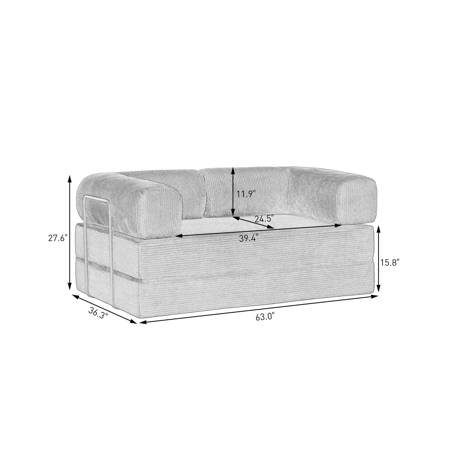 79'' Convertible Sleeper Sofa Bed, 4-in-1 Corduroy Folding Floor Couch, No Assembly Modular Boneless Loveseat with Pull Out Bed, Comfy Foldable Sofa Bed for Living Room Bedroom Guest Room, Gray
